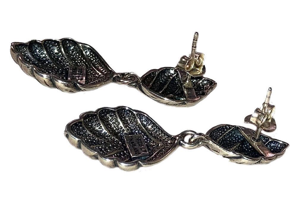 Designer Sterling Silver Realistic Leaf Dangle Earrings Size ONE SIZE - 4 Thumbnail