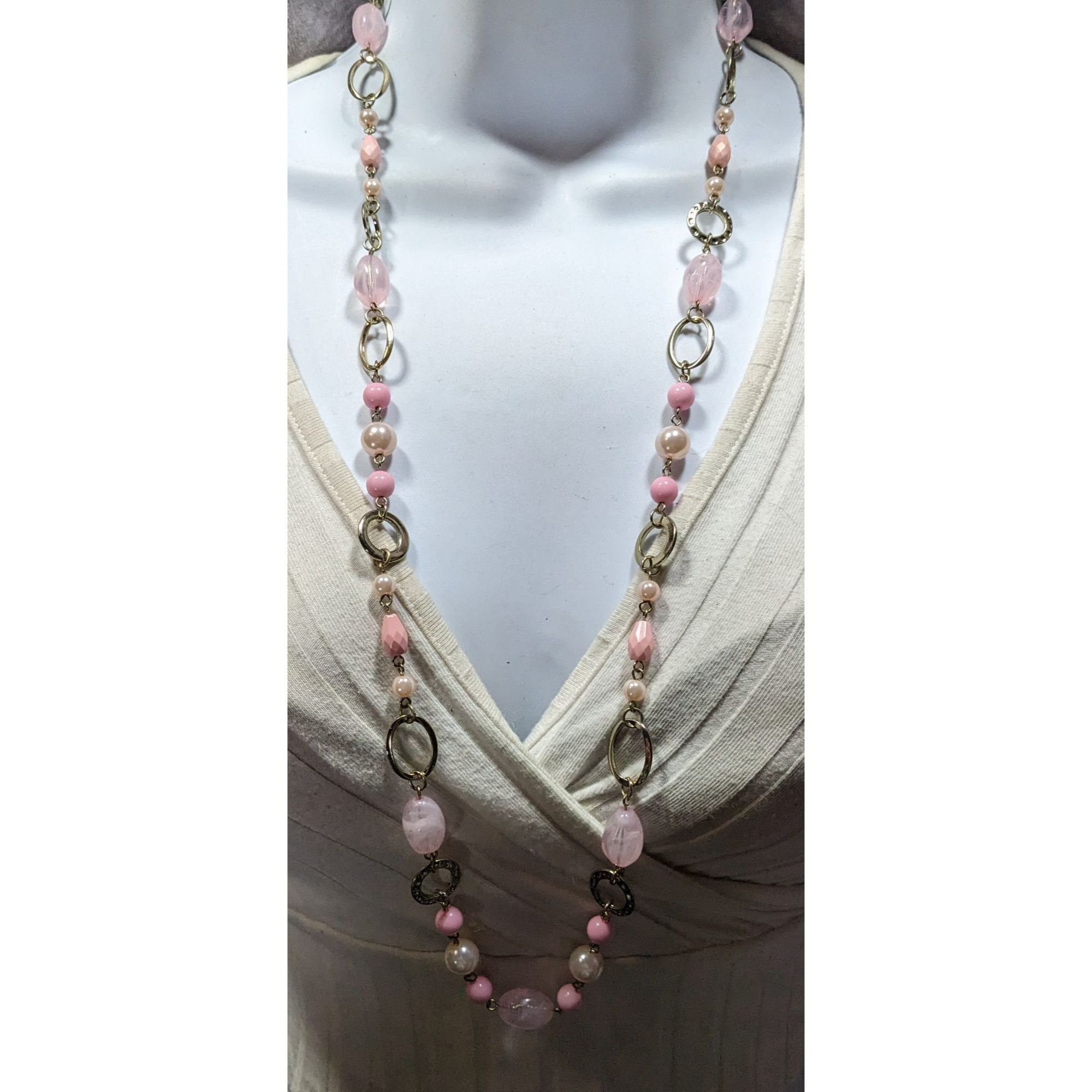 Other Coquette Pink And Gold Tone Beaded Chain Necklace Size ONE SIZE - 2 Thumbnail