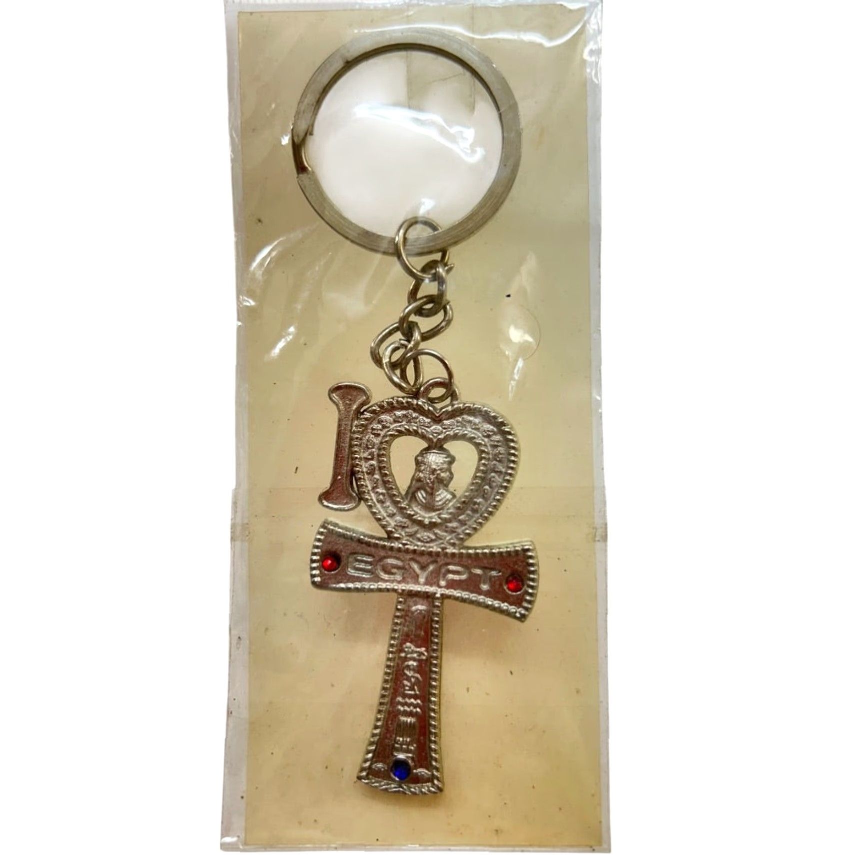 Vintage Souvenir I Love Egypt Key Ring Keychain Silvertone Red Women Size ONE SIZE - 2 Thumbnail