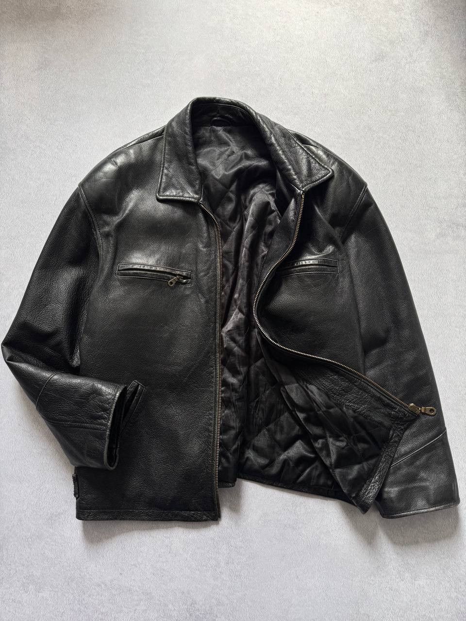 Genuine Leather Vintage Black Leather Jacket Heavyweight Zip Up Biker Bomber Size US XL / EU 56 / 4 - 9 Thumbnail