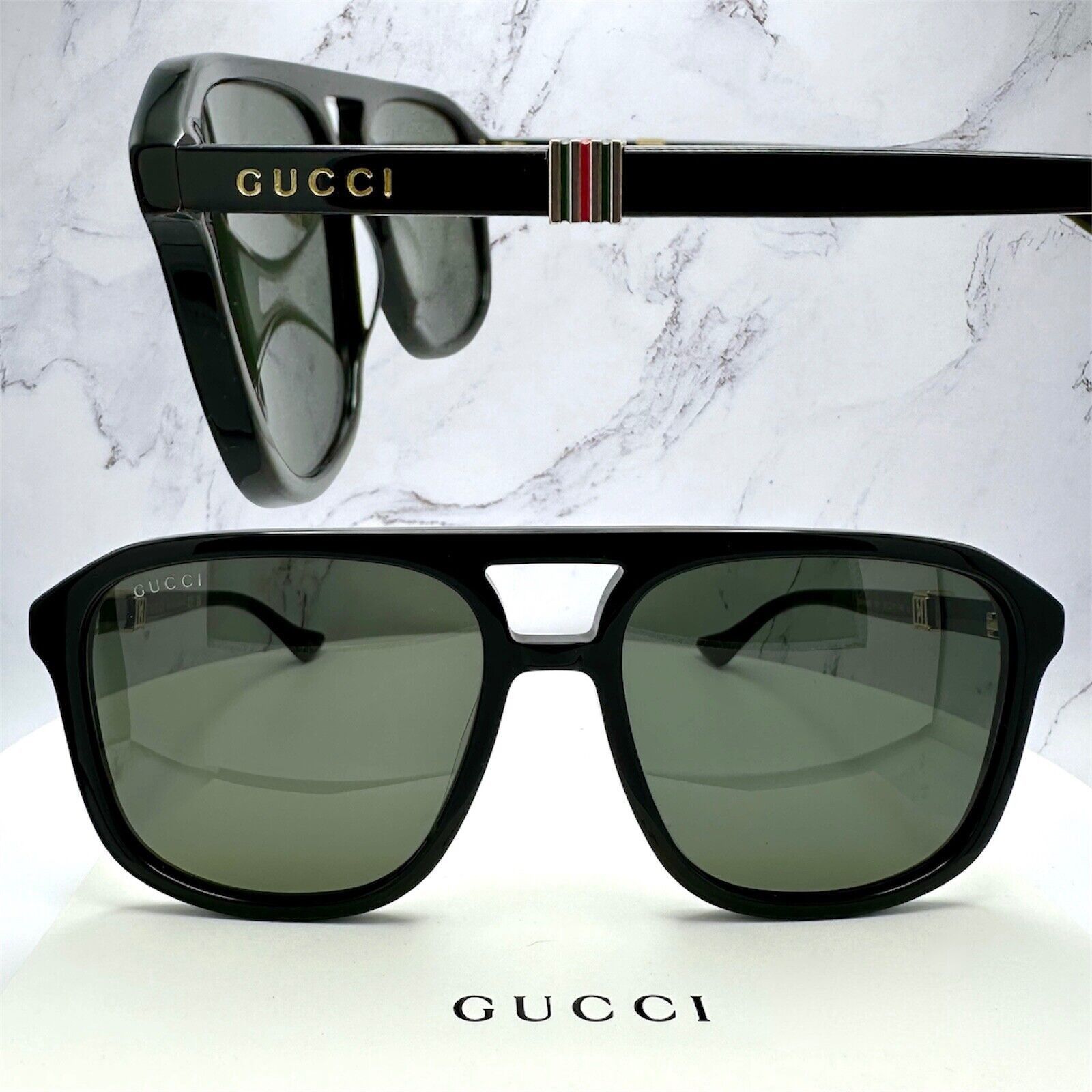 Gucci New Gucci Sunglasses Black Aviator Red Green Gold Logo Size ONE SIZE - 2 Thumbnail