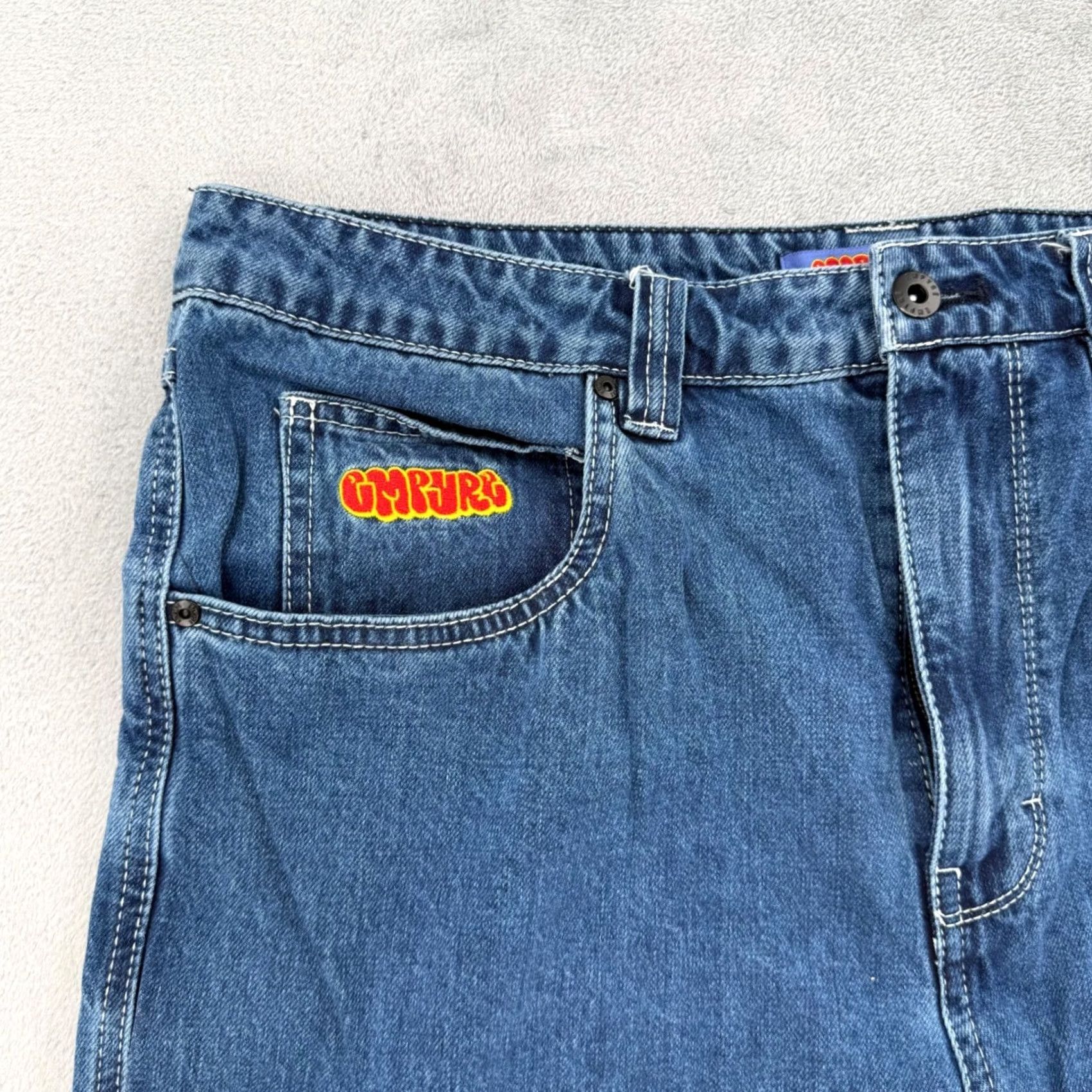 Empyre Empyre Jeans Cargo Cargo Pocket Jeans Medium Wash Blue Denim Skate Pants Men 34 Denim Wide-Leg Relaxed 5-Pocket Zip Button Mens Size 24" / US 00 / IT 34 - 5 Thumbnail