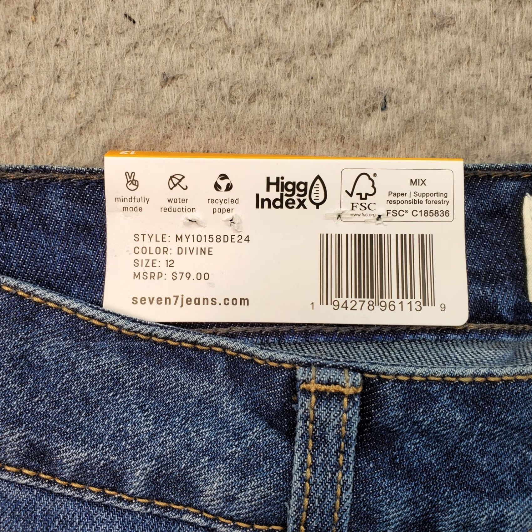 Vintage Seven7 Jeans Womens 12 Blue Denim Stretch Regular Fit Straight High Rise Jeans Size 34" / US 12 / IT 48 - 7 Thumbnail