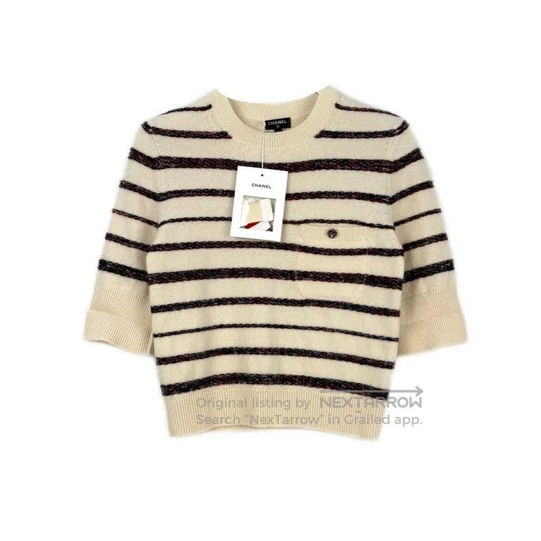 Chanel Chanel Beige striped glitter cashmere sweater Size S / US 4 / IT 40 - 1 Thumbnail