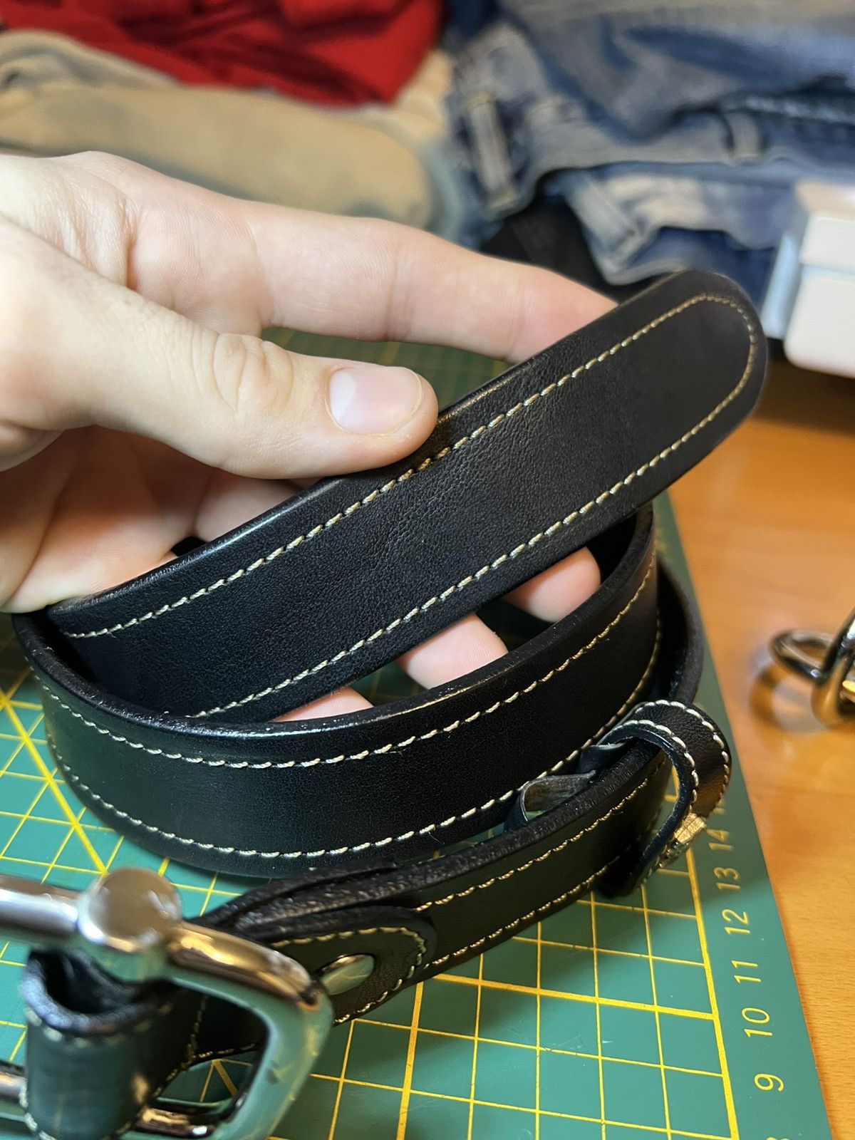 Vintage Vintage Sina Cova thick fully adjustable leather strap belt Size ONE SIZE - 6 Thumbnail