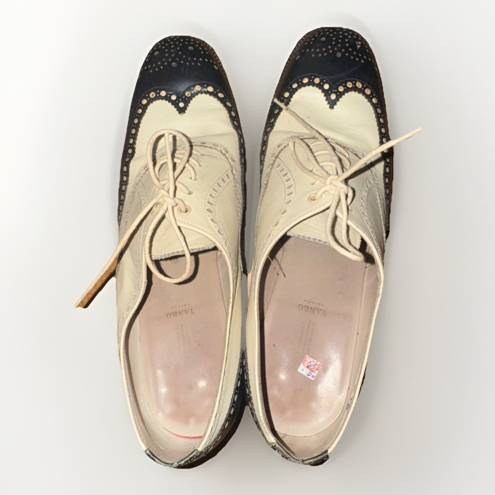 Vintage Yanko Espana Healed Wingtip Dress Shoes While And Black 9.5 Size US 9.5 / IT 39.5 - 4 Thumbnail