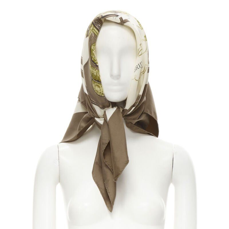 Hermes HERMES Hugo Grygkar Brides de Gala brown white print silk scarf 90cm Size ONE SIZE - 1 Thumbnail