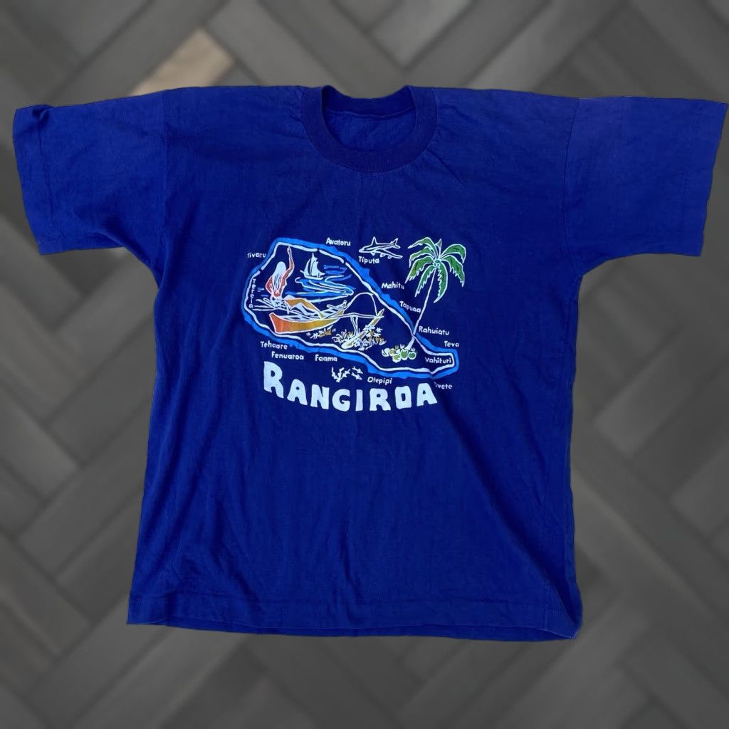 ALOHAS VINTAGE Rangiroa French Polynesia Map T Shirt Blue Island Graphic Tee Tiki Aloha Mens M Graphic Print 80s Tropical Size US M / EU 48-50 / 2 - 1 Thumbnail