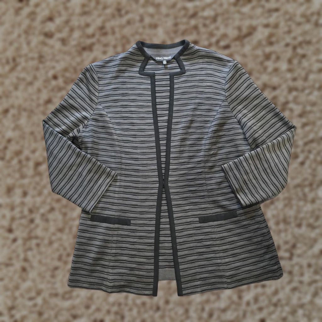 Vintage Ming Wang Jacket Womens Medium Gray Black Stripe Stretch No Iron Career Jacket Size M / US 6-8 / IT 42-44 - 1 Thumbnail