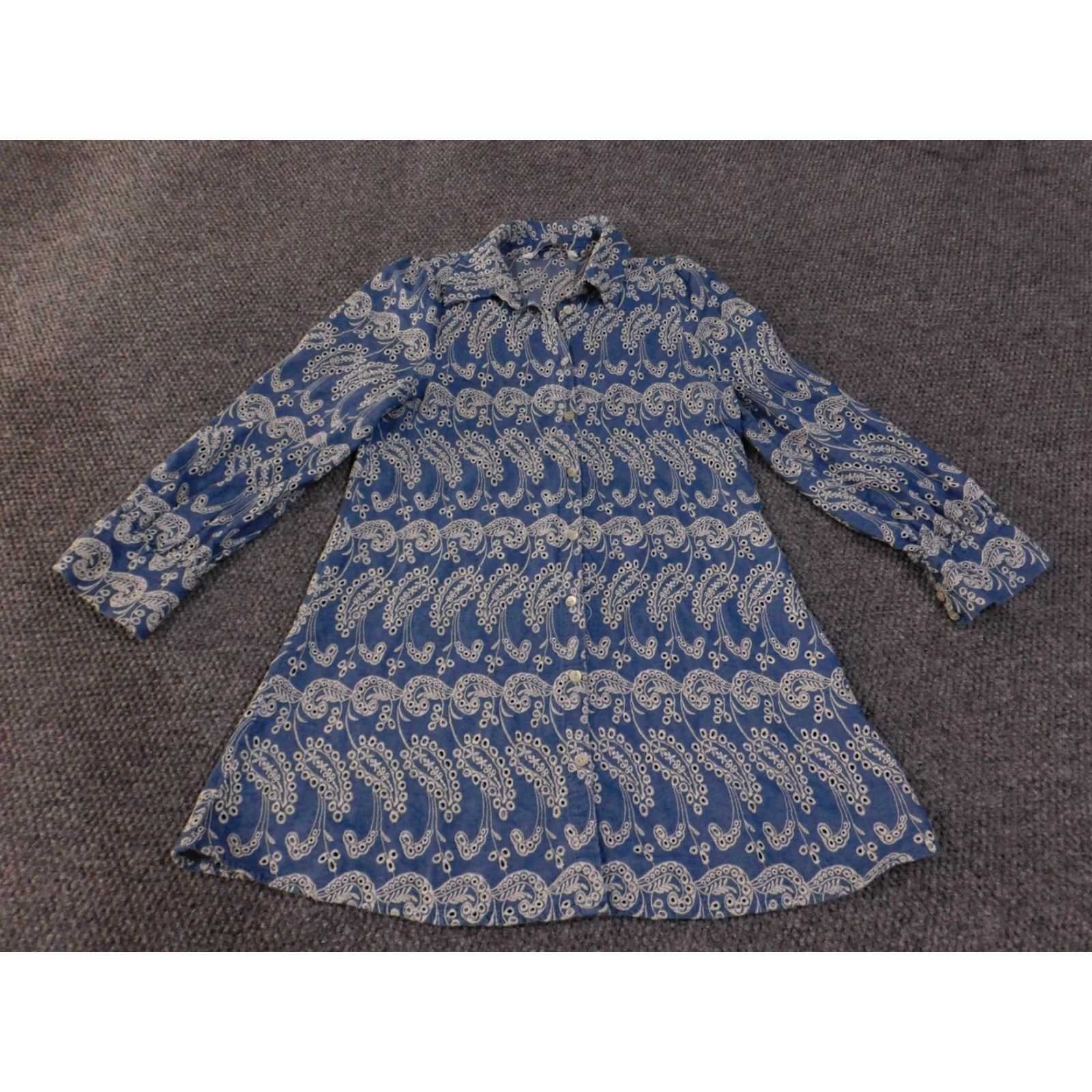 Zara Zara Shirt Womens Medium Blue Paisley Embroidered Button-Up Long Sleeve Top Blouse Size M / US 6-8 / IT 42-44 - 3 Thumbnail