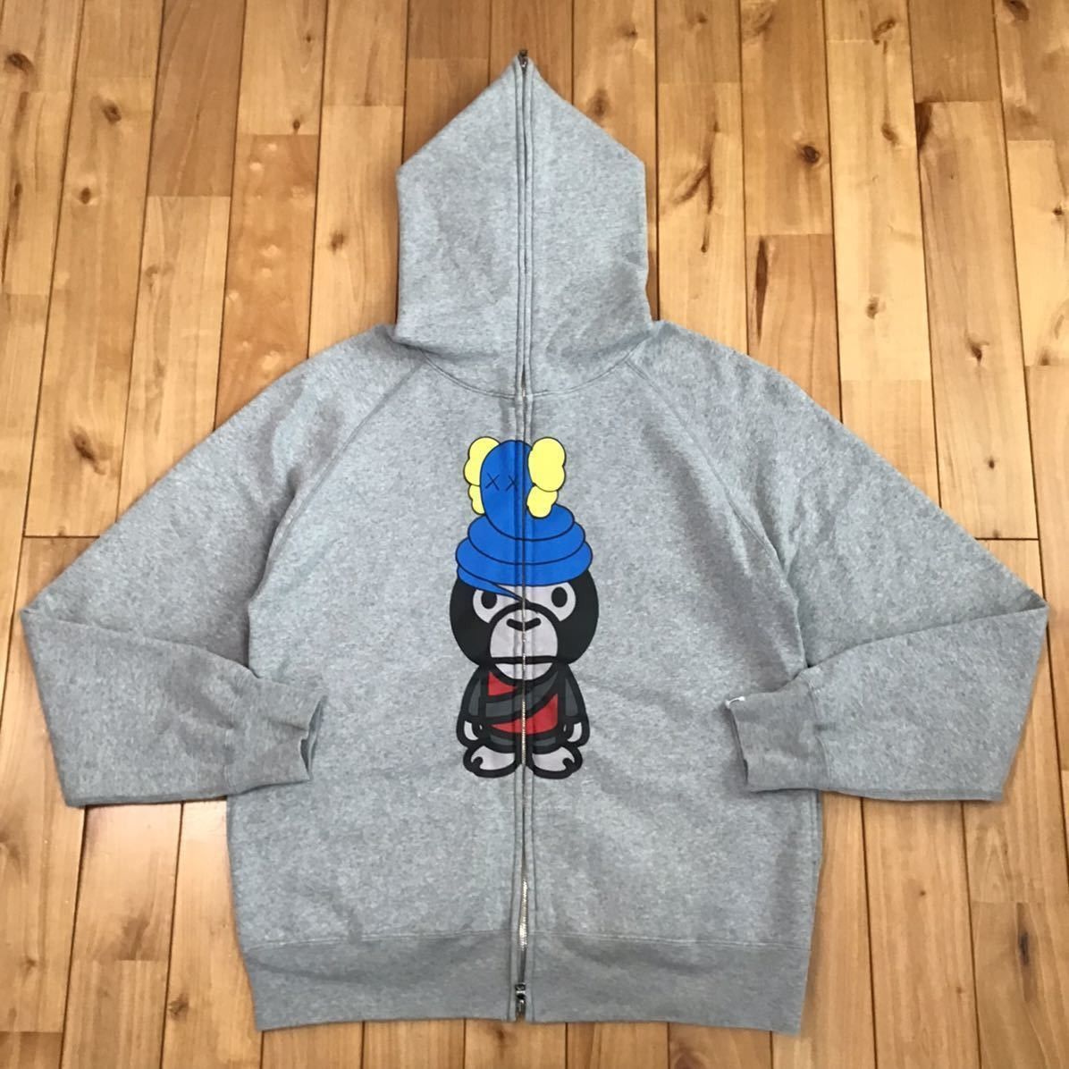 image of Bape x Kaws Baby Milo Bendy Full Zip Hoodie in Grey, Men's (Size Medium)