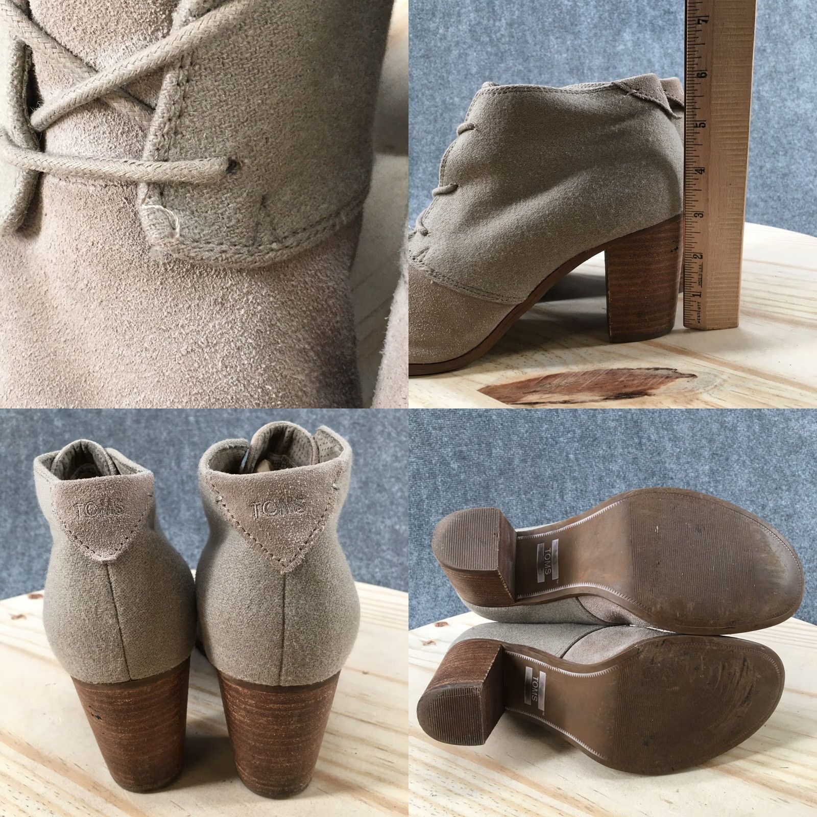 Toms TOMS Luneta Beigae Suede Block Heel Ankle Booties Lace Up Women’s 9.5 Boots Casual Mid-Width Leather/Beige Size US 10 / IT 40 - 8 Thumbnail