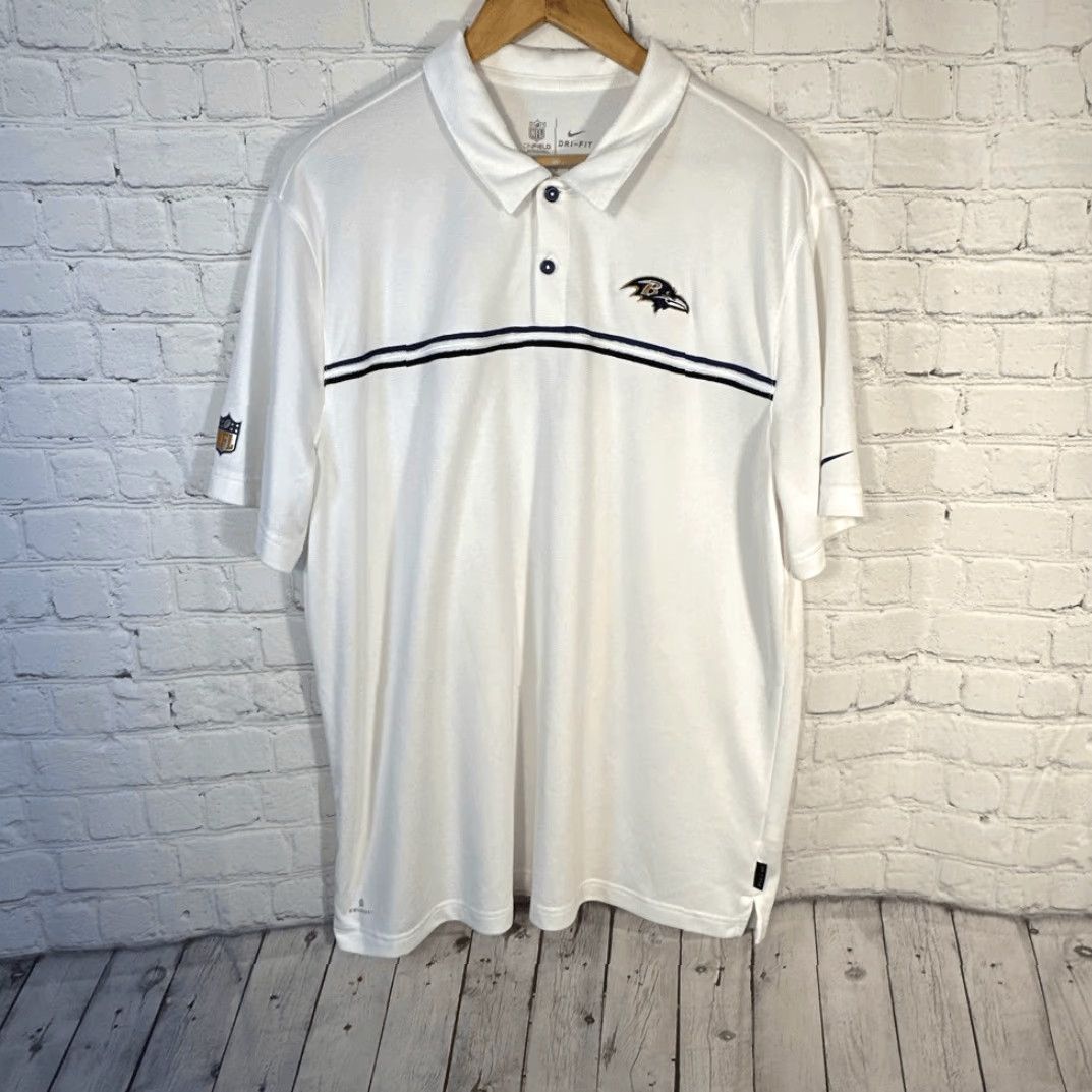 NFL NFL On Field Baltimore Ravens Polo Mens XL White Short sleeve DriFit Colordry Size US XL / EU 56 / 4 - 2 Thumbnail