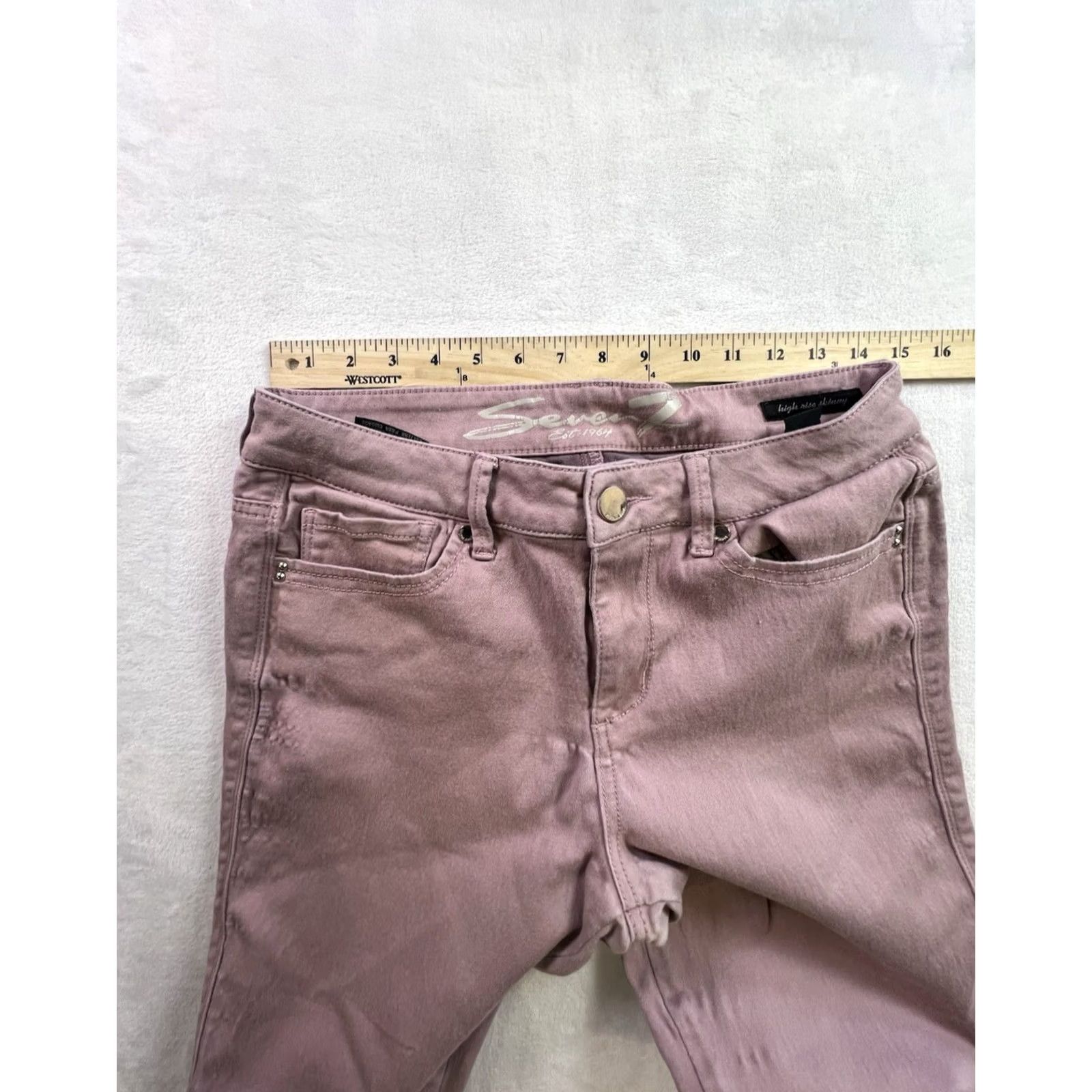Vintage Seven7 Women's High Rise Skinny Jeans Mauve Size 8 Denim Pink Stretch Bohemian City 5-Pocket Womens Jeans Size 30" / US 8 / IT 44 - 2 Thumbnail
