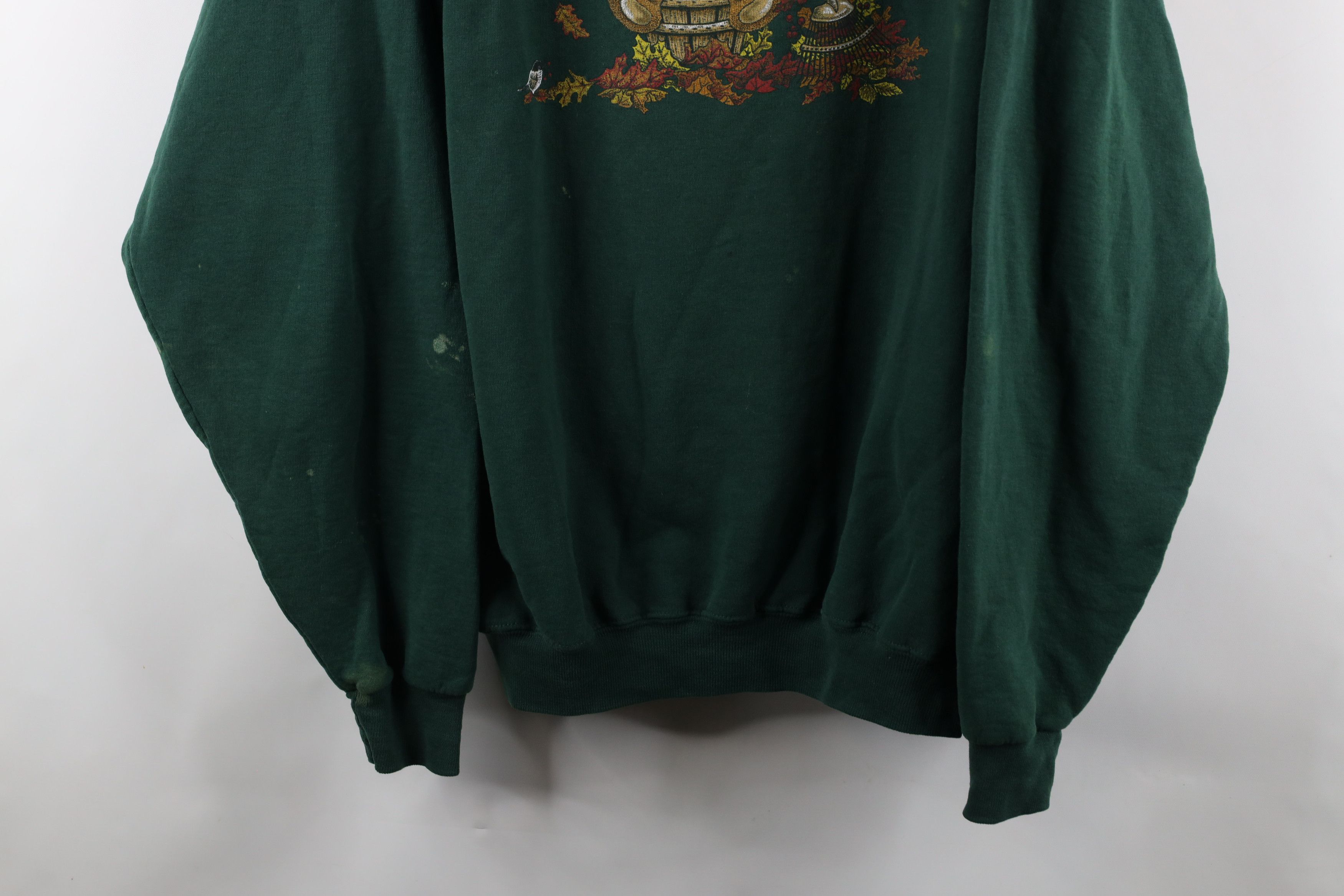 Vintage Vintage 90s Streetwear Fall Leaves Bear Sweatshirt Green Size 3XL / US 20-22 - 3 Thumbnail
