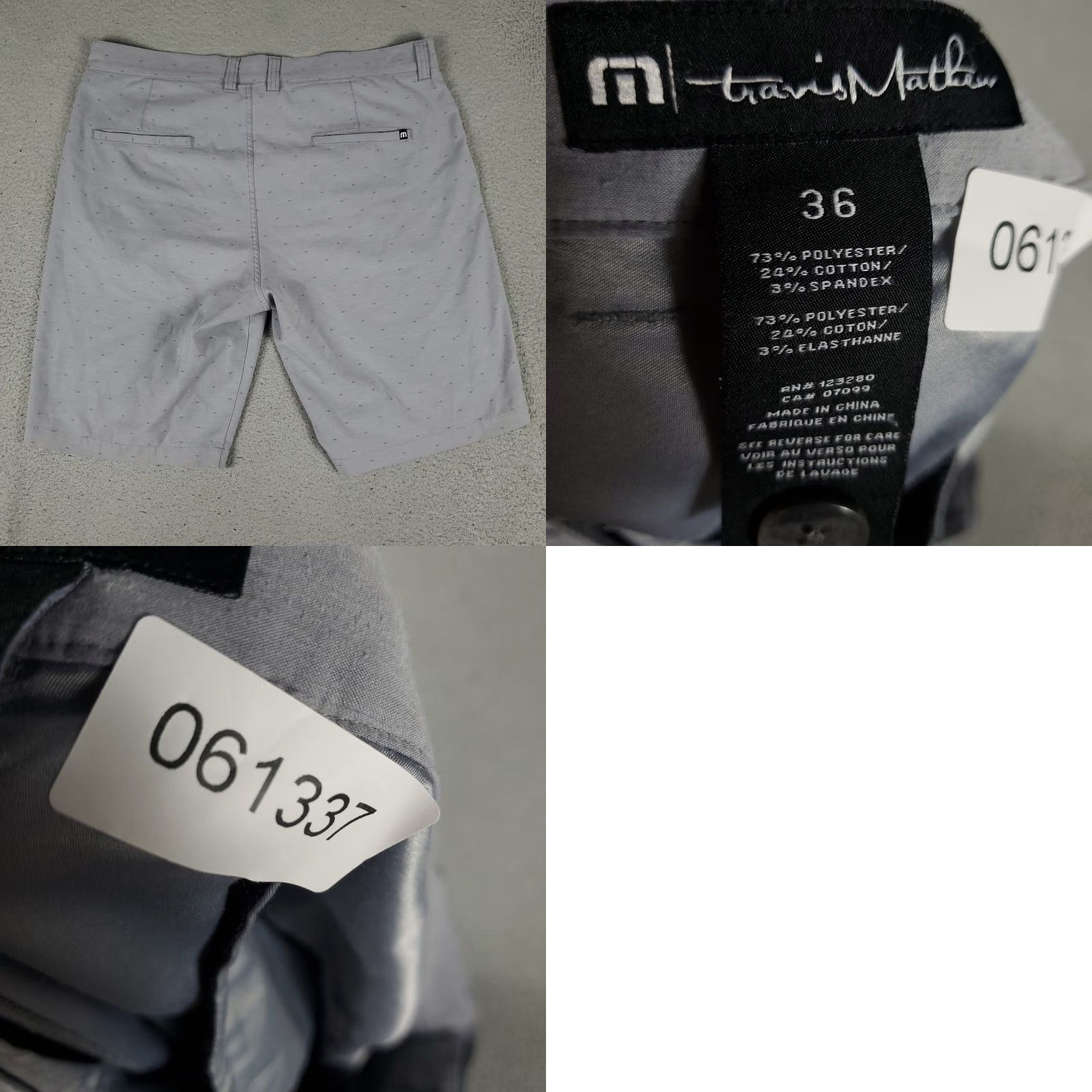 TravisMathew Travis Mathew Shorts Mens 36 Gray Flat Front Golf Casual Summer Lightweight Polyester Cotton Spandex Kn it Geometric Pockets Size US 36 / EU 52 - 8 Thumbnail