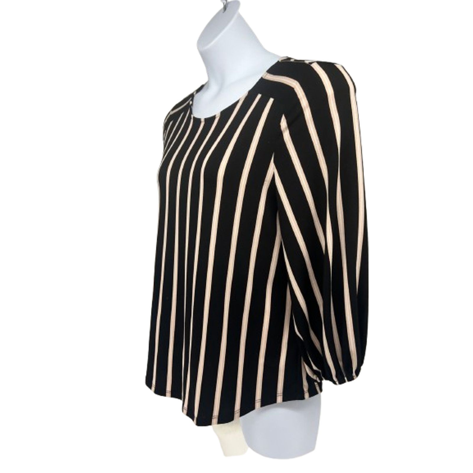 Adrianna Papell Adrianna Papell Black Striped Pullover Shirt Large Stretch Size L / US 10 / IT 46 - 1 Thumbnail