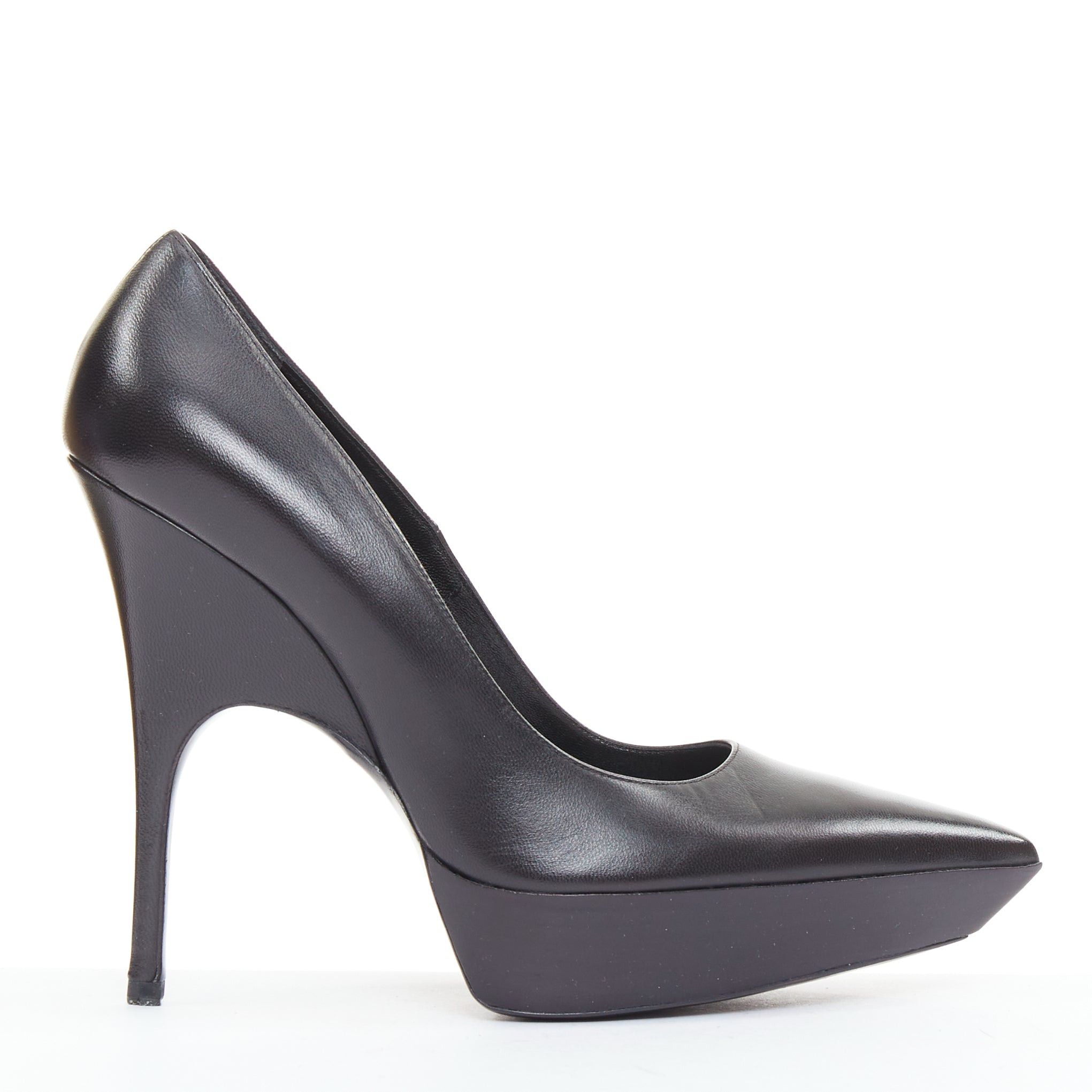Balenciaga BALENCIAGA Chevreau Brilliant black noir calf leather sculpted platform heeled pumps EU37 Size US 7 / IT 37 - 1 Thumbnail