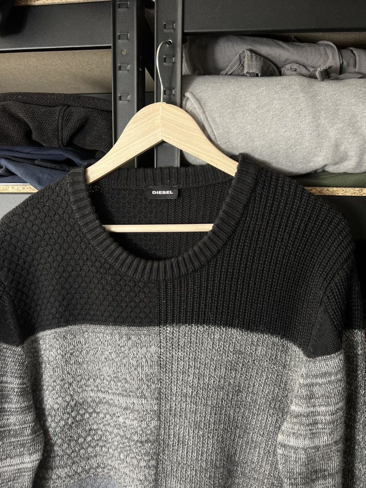 Diesel Diesel Knit Sweater Patchwork Grey Black Wool Mohair Size L Size US L / EU 52-54 / 3 - 2 Thumbnail