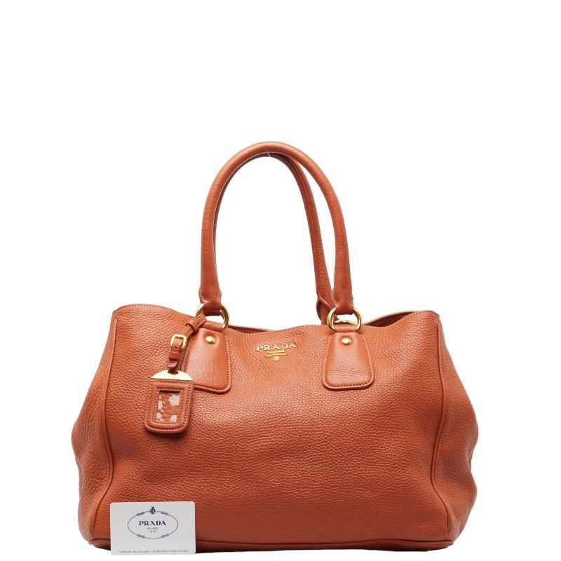 image of Prada Leather Tote Bag in Orange, Women's