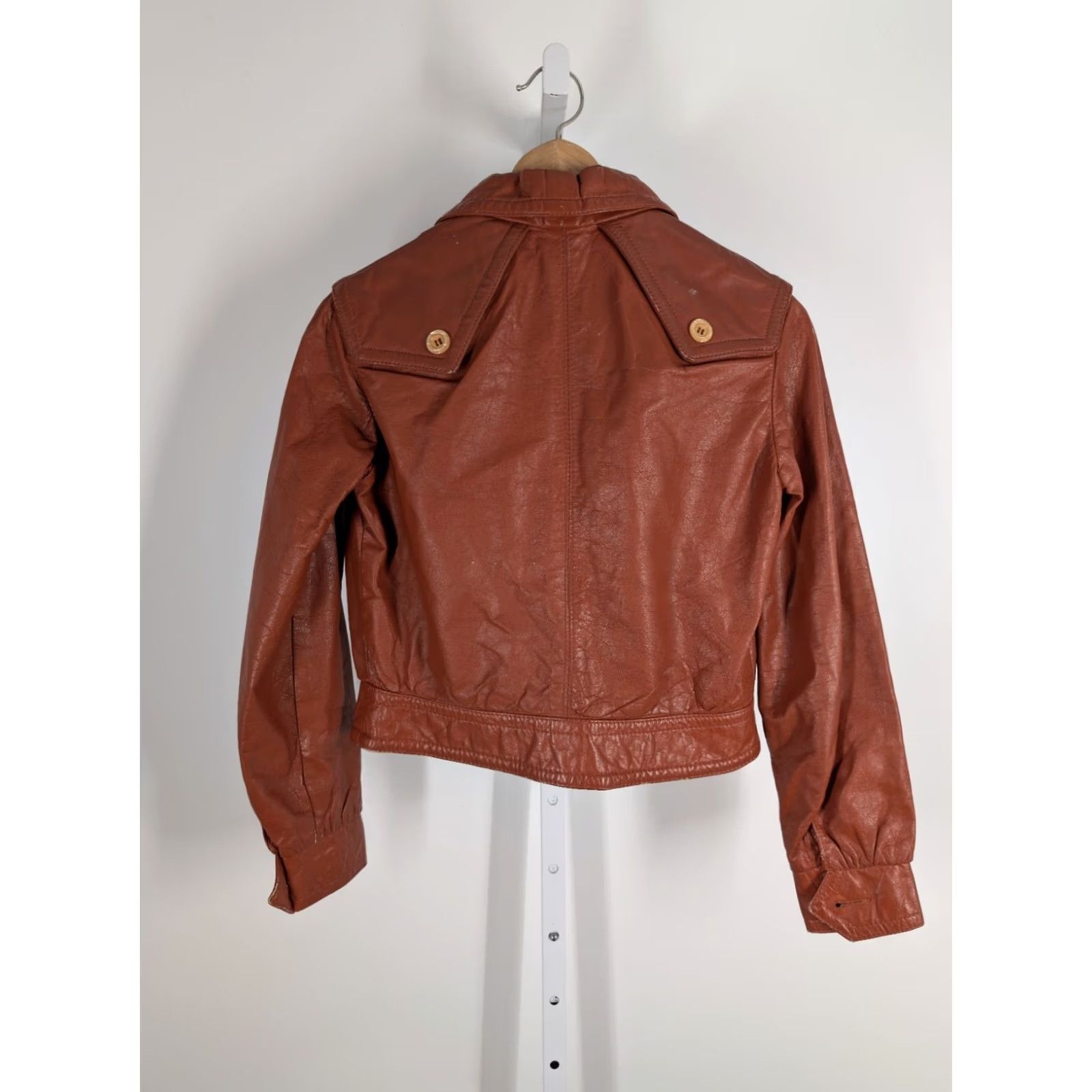 Vintage VINTAGE Jonathan Legault Leather Jacket Mod Avant-garde Disco Collar Brown 1970s 34 Mens Size XXS / US 00 / IT 34 - 3 Thumbnail