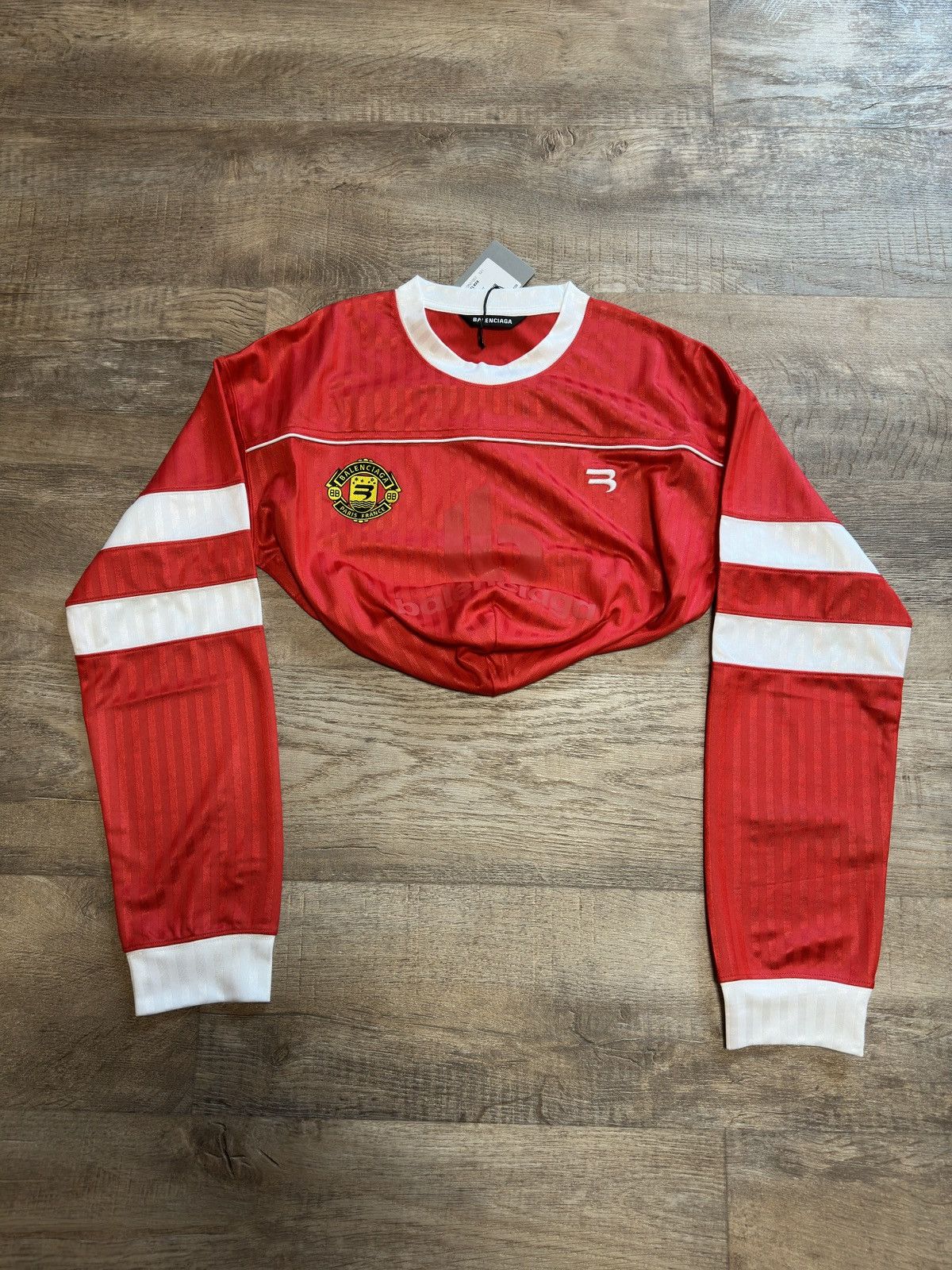 image of Balenciaga Spring22 Soccer Jersey Hood Scarf in Red, Men's
