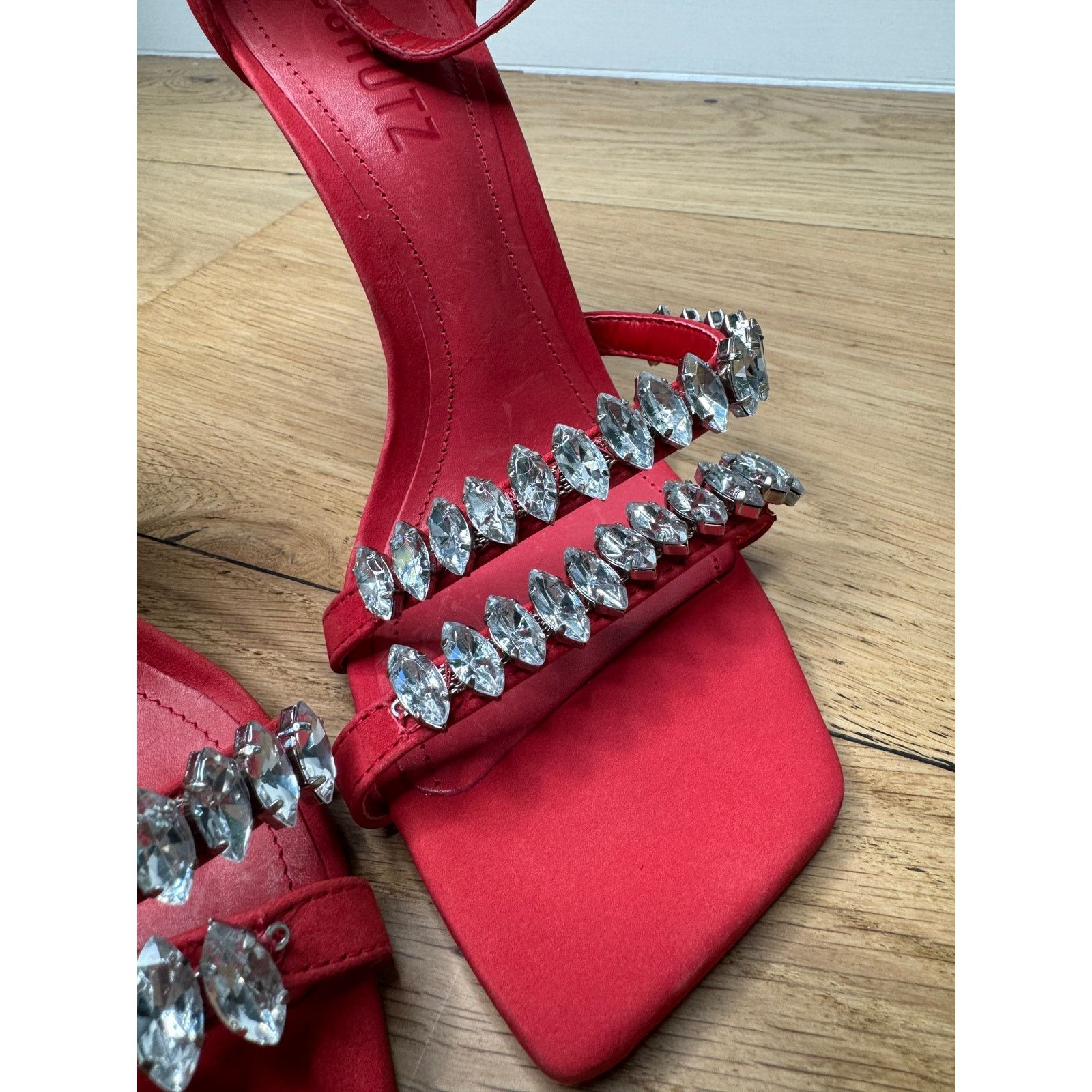SCHUTZ NEW Schutz Linsey Red Nubuck Sandal Crystal Heels Size US 7 / IT 37 - 5 Thumbnail