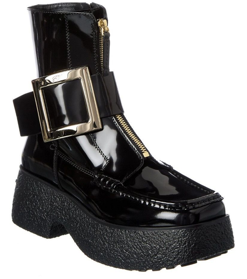 image of Roger Vivier Viv Rangers Leather Platform Boot in Black, Women's (Size 8)