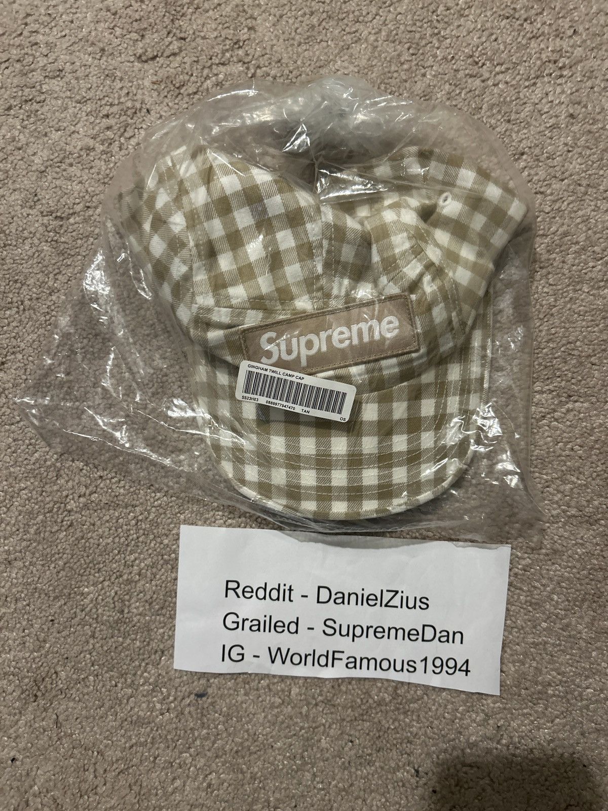 Supreme Supreme Gingham Camp Cap 'Tan' Size ONE SIZE - 3 Thumbnail