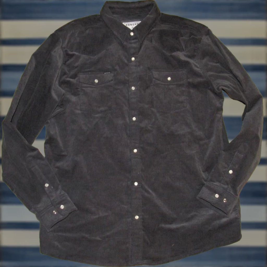 Vintage PONCHO Dark Grey Long Sleeve Corduroy Pearl Snap Shirt Slim Fit XXL Mens Size US XXL / EU 58 / 5 - 1 Thumbnail