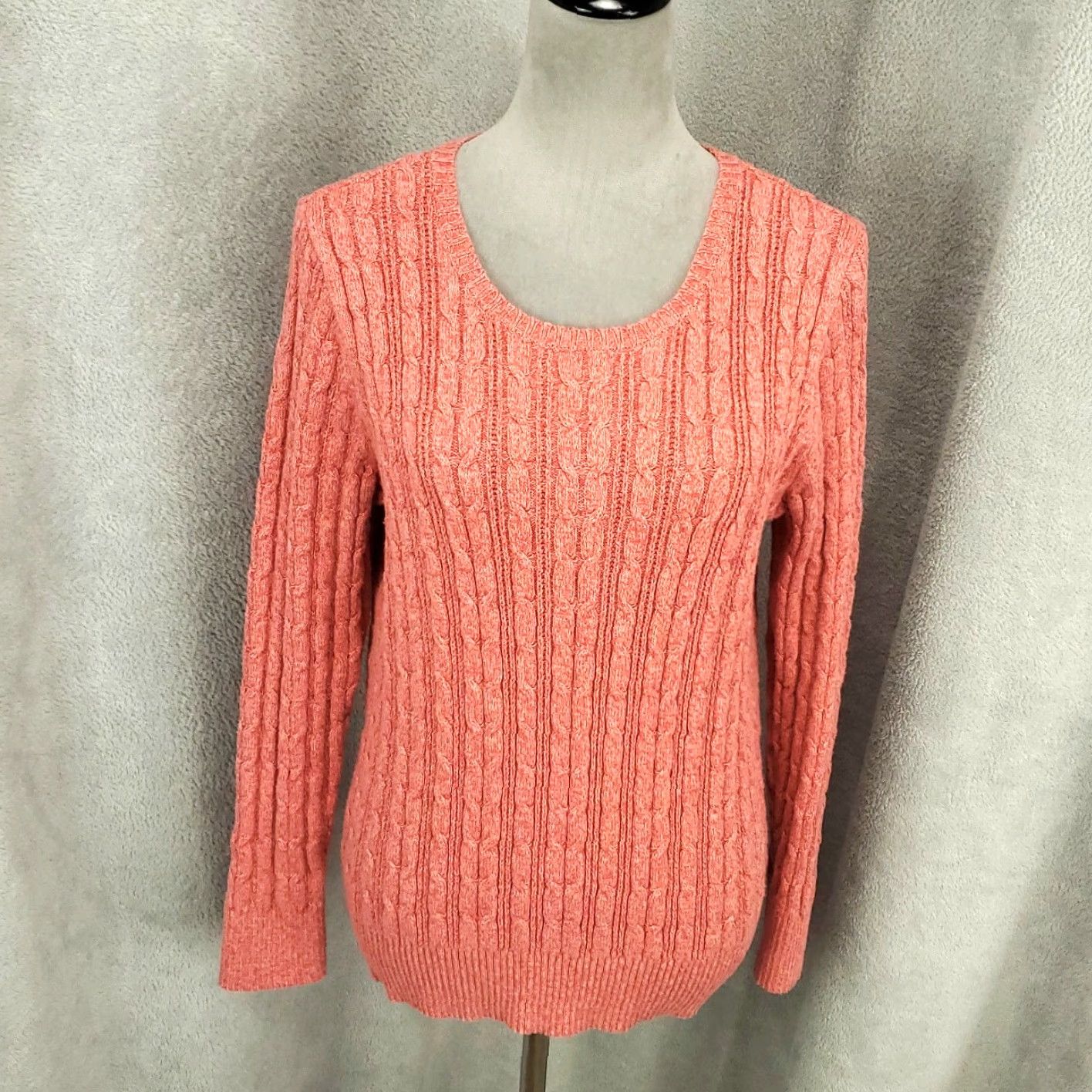 Vintage Womens Cable Knit Pullover Sweater Size XL Pink Orange St. John's Bay Cotton Nylon Knit Round Neck Long Sleeve Casual/Winter/Fall/Spring Womens Size XL / US 12-14 / IT 48-50 - 2 Thumbnail