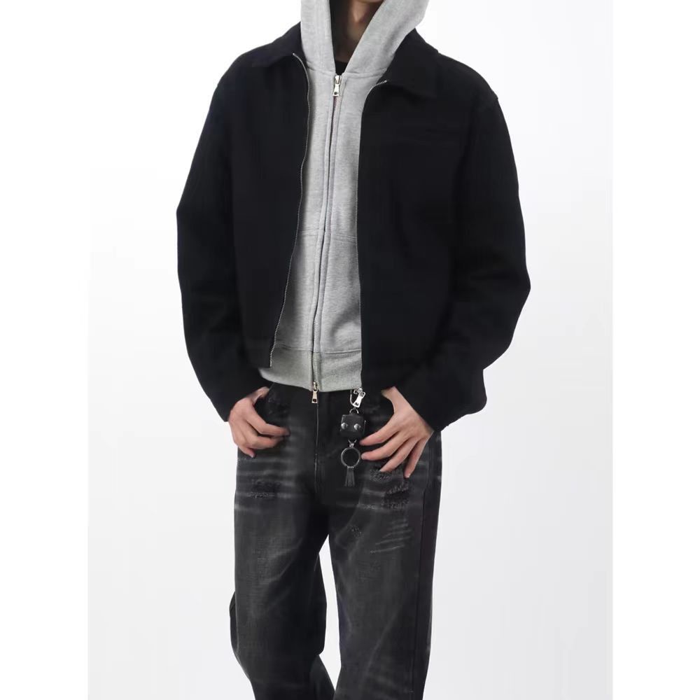 Japanese Brand × Vintage Black Simple Short Denim Jacket Lapel Zipper Coat Size US L / EU 52-54 / 3 - 6 Thumbnail
