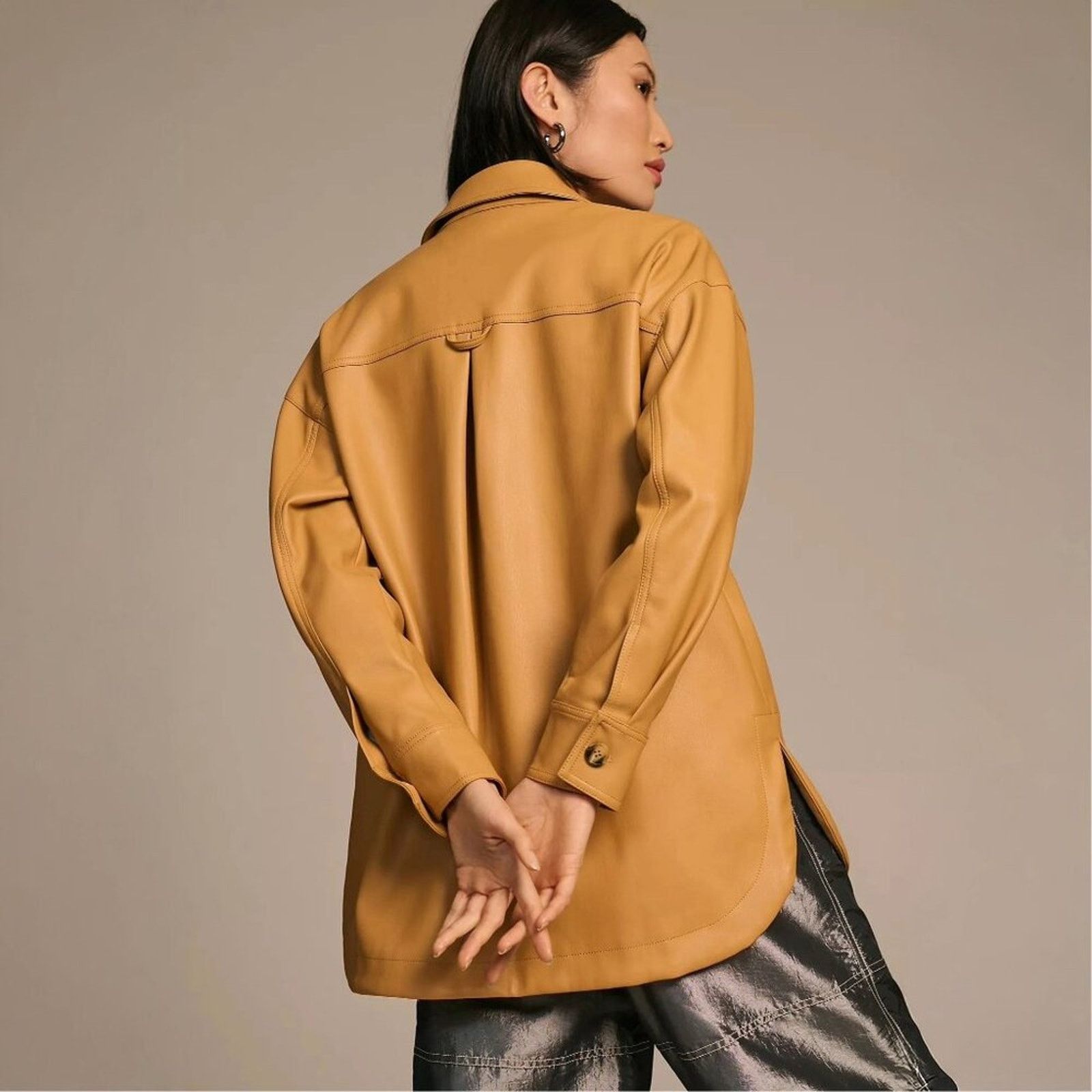 Anthropologie Maeve Oversized Vegan Leather Button Shacket Womens L Size L / US 10 / IT 46 - 4 Thumbnail