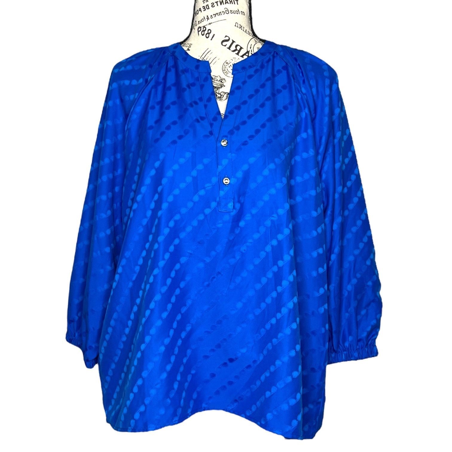 Karl Lagerfeld Sunglass Jacquard Blouse - Stitch Fix Split Neck Top Size M / US 6-8 / IT 42-44 - 1 Thumbnail