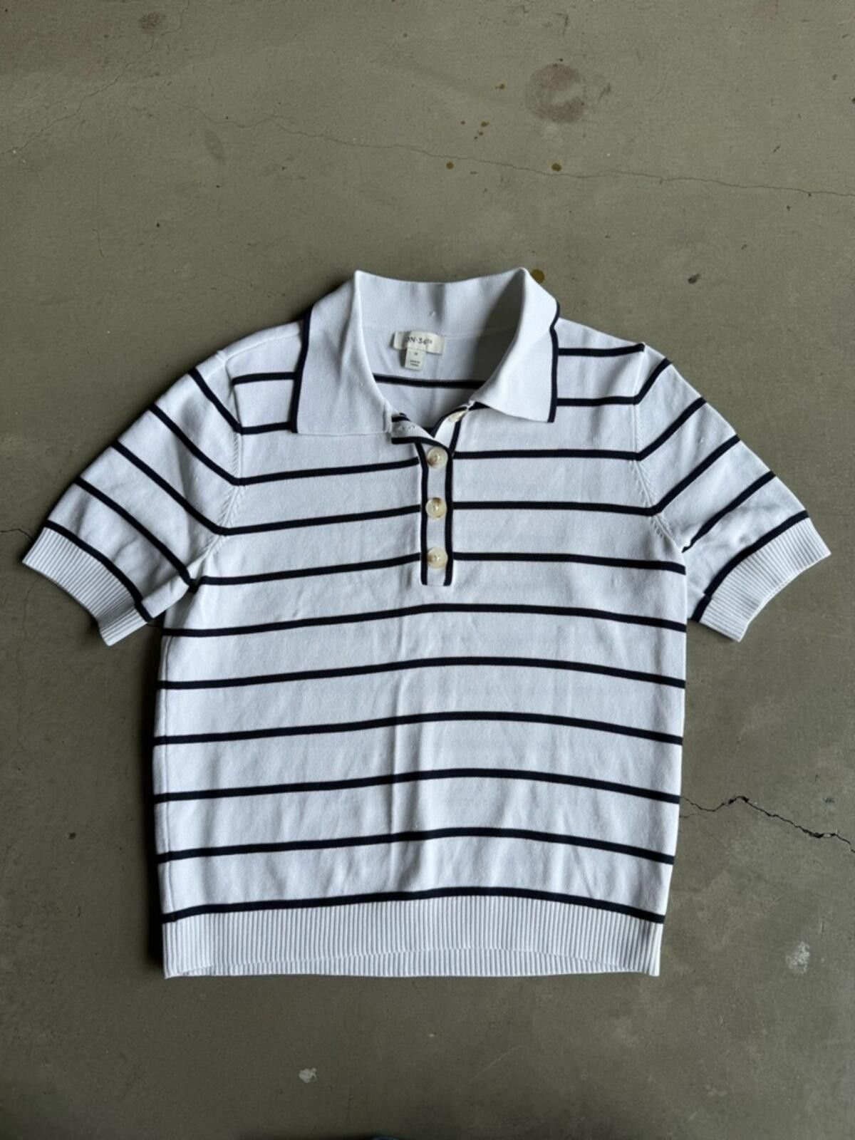 Other On 34th / Striped Knit Short Sleeve Polo Sweater Top Size M / US 6-8 / IT 42-44 - 2 Thumbnail