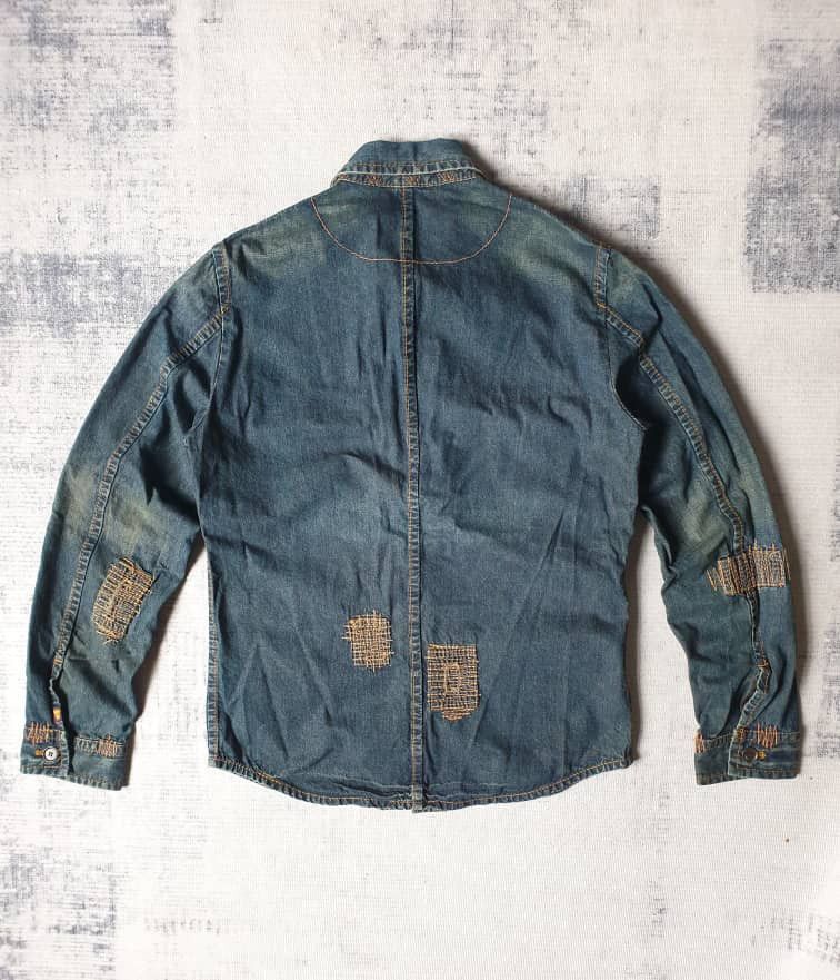 Japanese Brand 💥291295=Homme distressed patchwork Japanese chambray shirt Size US M / EU 48-50 / 2 - 10 Thumbnail