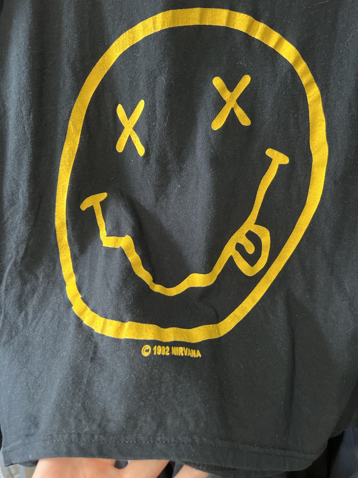 Band Tees × Vintage 1992 VINTAGE NIRVANA SMILE AOP BAND ROCK T SHIRT SIZE S Size US S / EU 44-46 / 1 - 2 Thumbnail