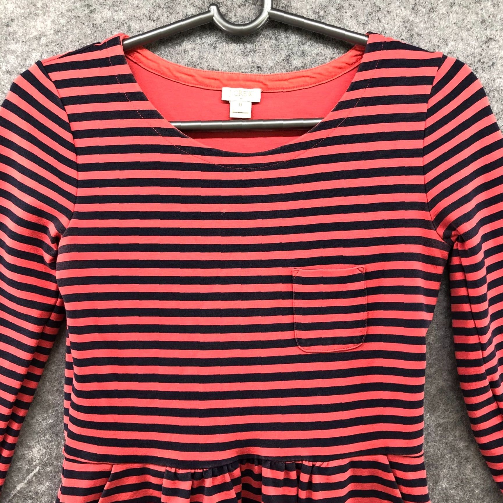 J.Crew J.CREW Dress Striped 3/4 Sleeve Knit A-Line Knee Length Coral Navy Size 0 Womens Size XS / US 0-2 / IT 36-38 - 3 Thumbnail