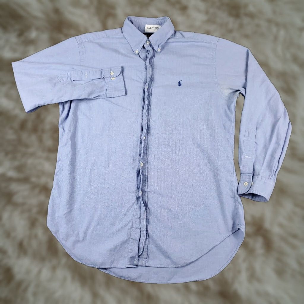 Ralph Lauren VINTAGE Ralph Lauren Dress Shirt Men 15.5 Blue Cotton Button-Down Long Sleeve Business Casual Formal Size 40R - 1 Thumbnail