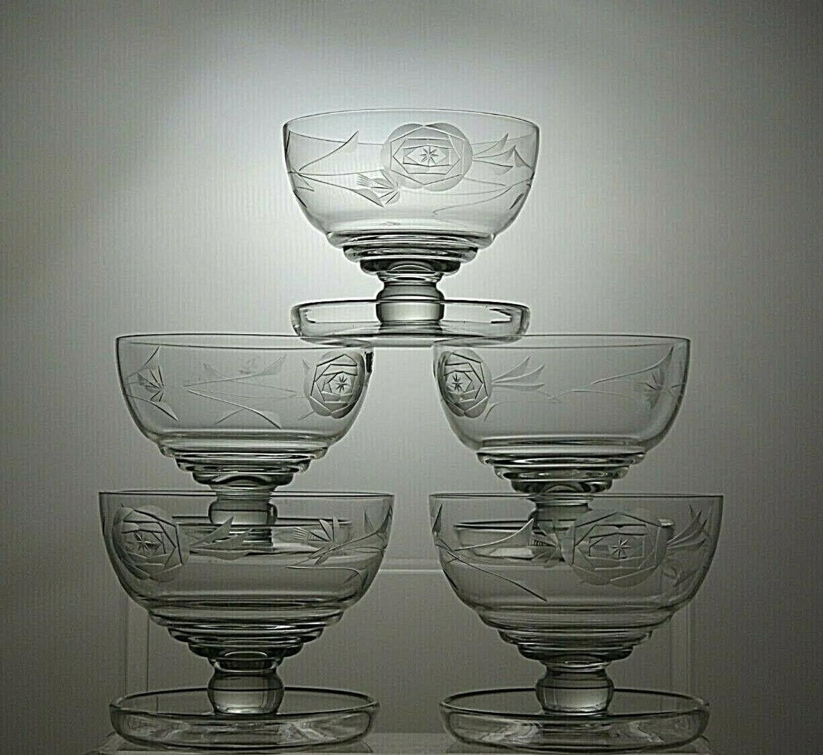 Other Lead Crystal Cut Glass Set Of 5 Footed Dessert bowls 3 1/3" Size ONE SIZE - 1 Thumbnail