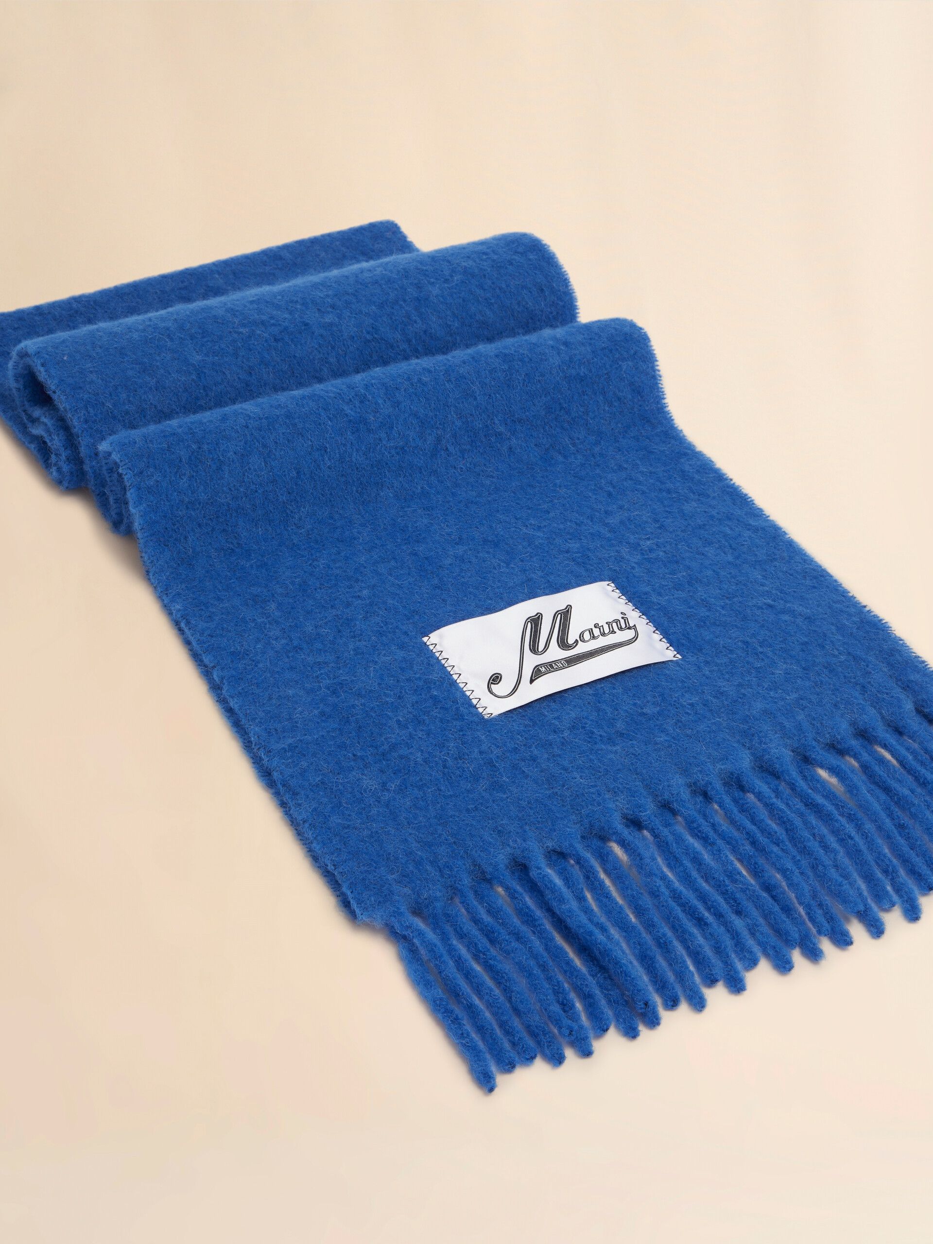 Marni Embroidered Logo Alpaca Felted Wool Classic Blue Scarf FW25 Size ONE SIZE - 13 Thumbnail