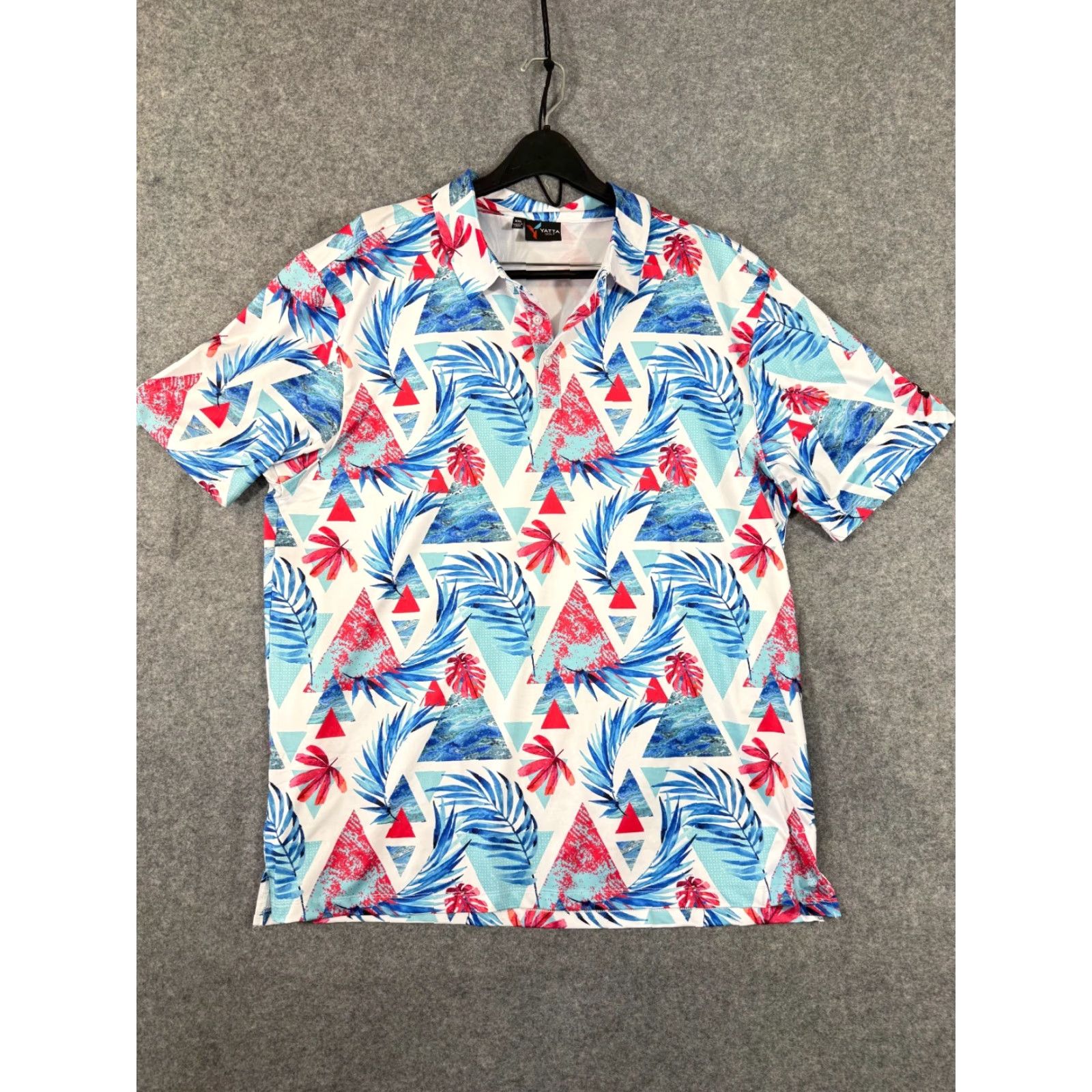 Vintage Yatta Polo Shirt Mens 2XL Blue White Floral Golf Performance Stretch Outdoor Short Sleeve Shirt Size US XXL / EU 58 / 5 - 2 Thumbnail