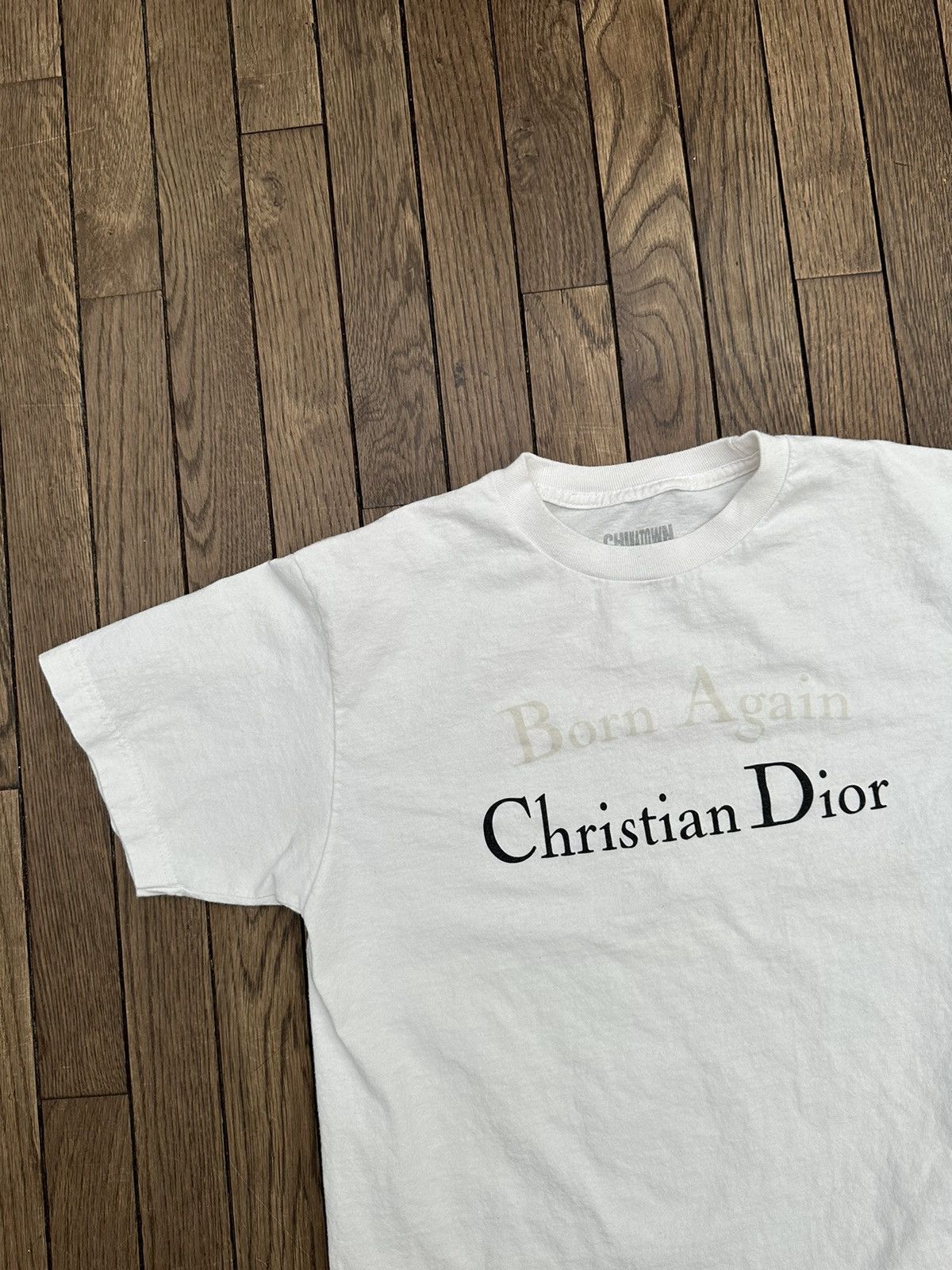 image of Chinatown Market "born Again Christian Dior" White Black Tee, Men's (Size Medium)