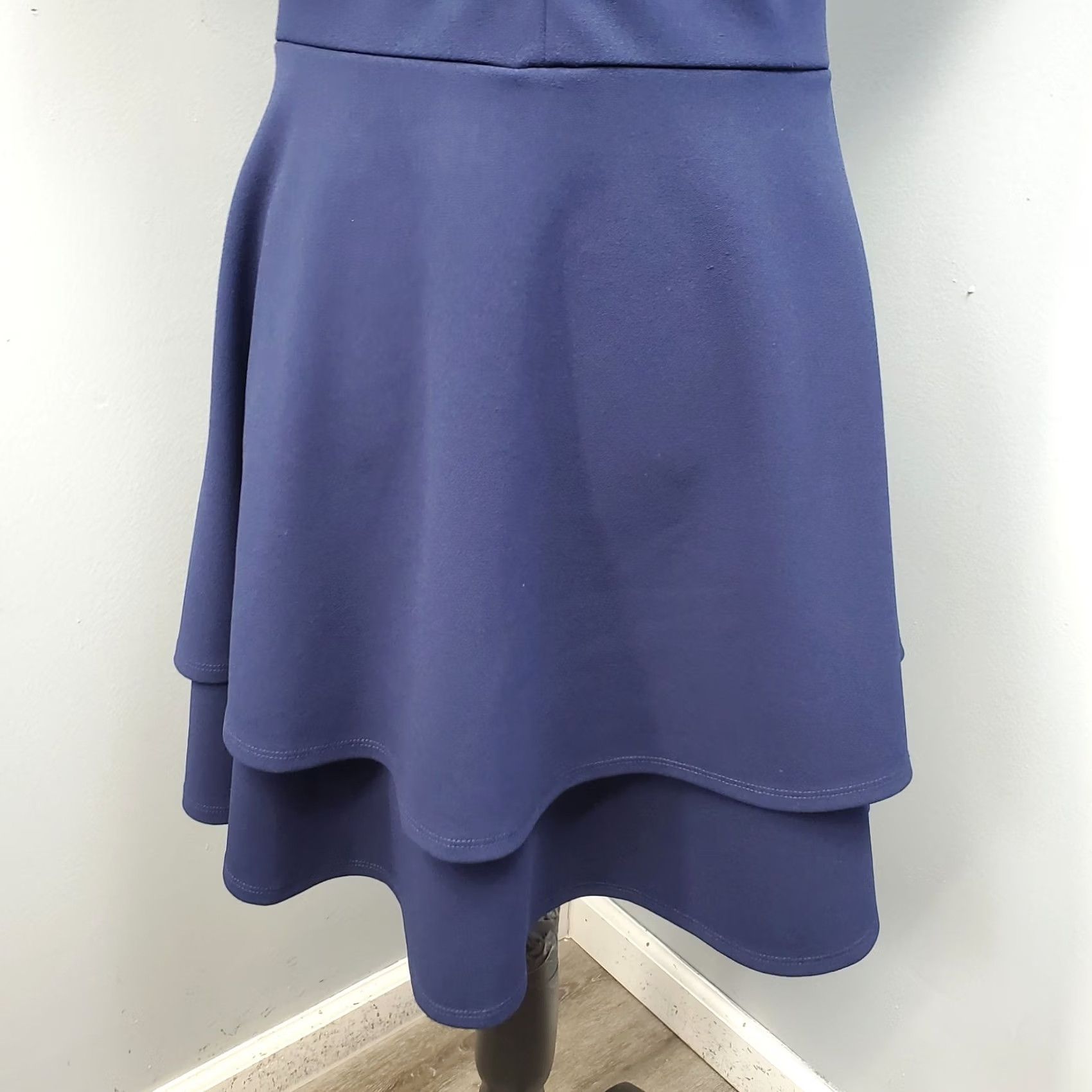 Vintage B. Darlin Womens Navy MiniDress Cap Sleeve Back Zip 13/14 Lined V-Neck Short Size XL / US 12-14 / IT 48-50 - 6 Thumbnail