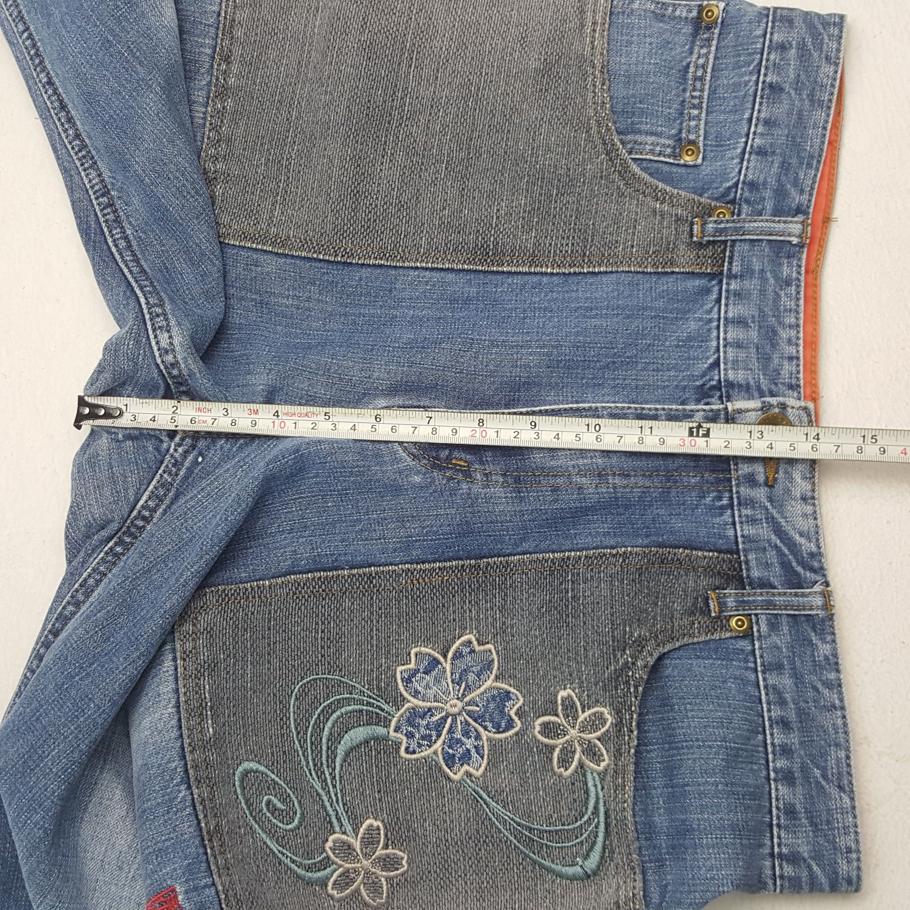 Japanese Brand × Vintage Vintage Karakuri Tamashii Japan Embroidery Flower Denim Jean Size US 33 - 10 Thumbnail