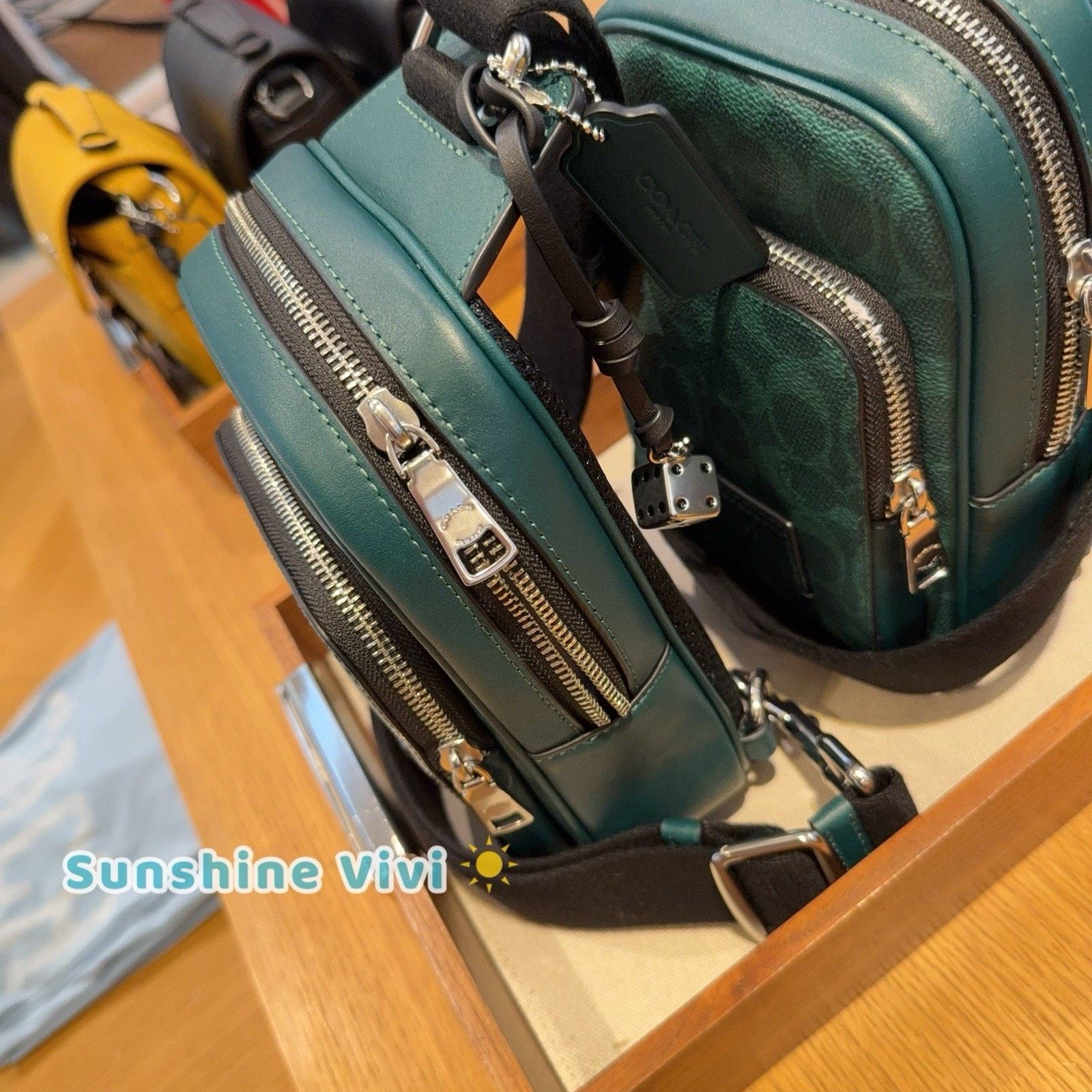 Coach NWT Coach men Racer Sling Pack Charms Silver/Sea Green CEB27 Size ONE SIZE - 6 Thumbnail