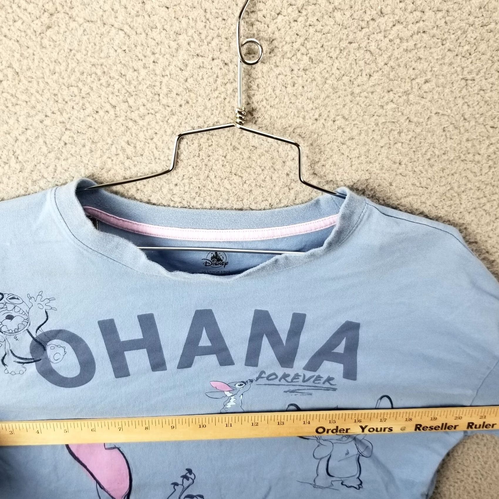 Disney Disney Lilo & Stitch Sweater Shirt Women Small Ohana Forever All Over Graphic Crew Neck Cotton Blend T‑Shirt Blue Ohana Womens S Disney Size S / US 4 / IT 40 - 6 Thumbnail