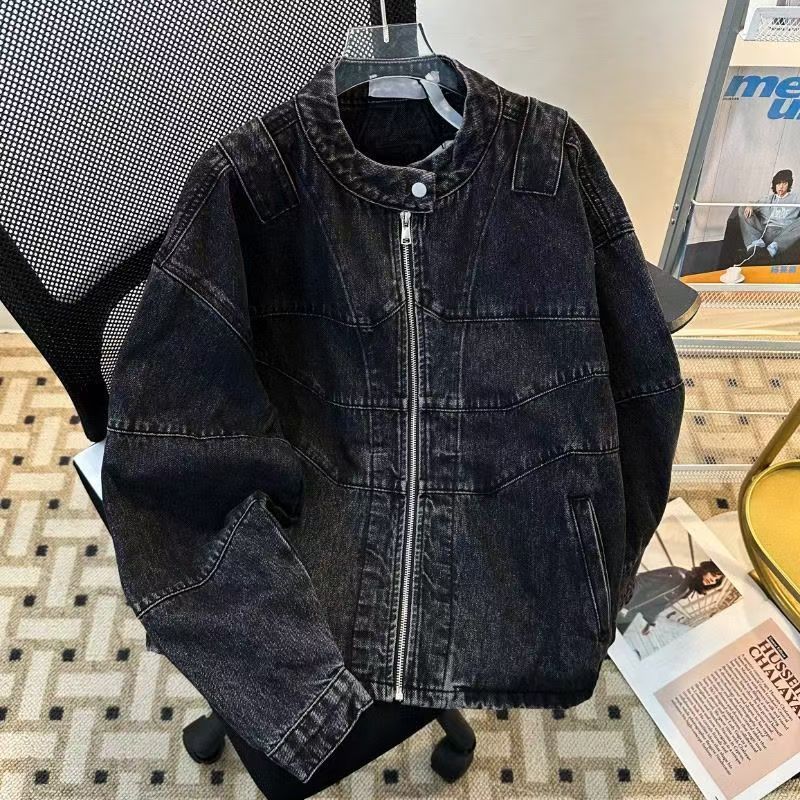 Vintage Black Washed Denim Jacket with Geometric Back Panel Size US M / EU 48-50 / 2 - 1 Thumbnail