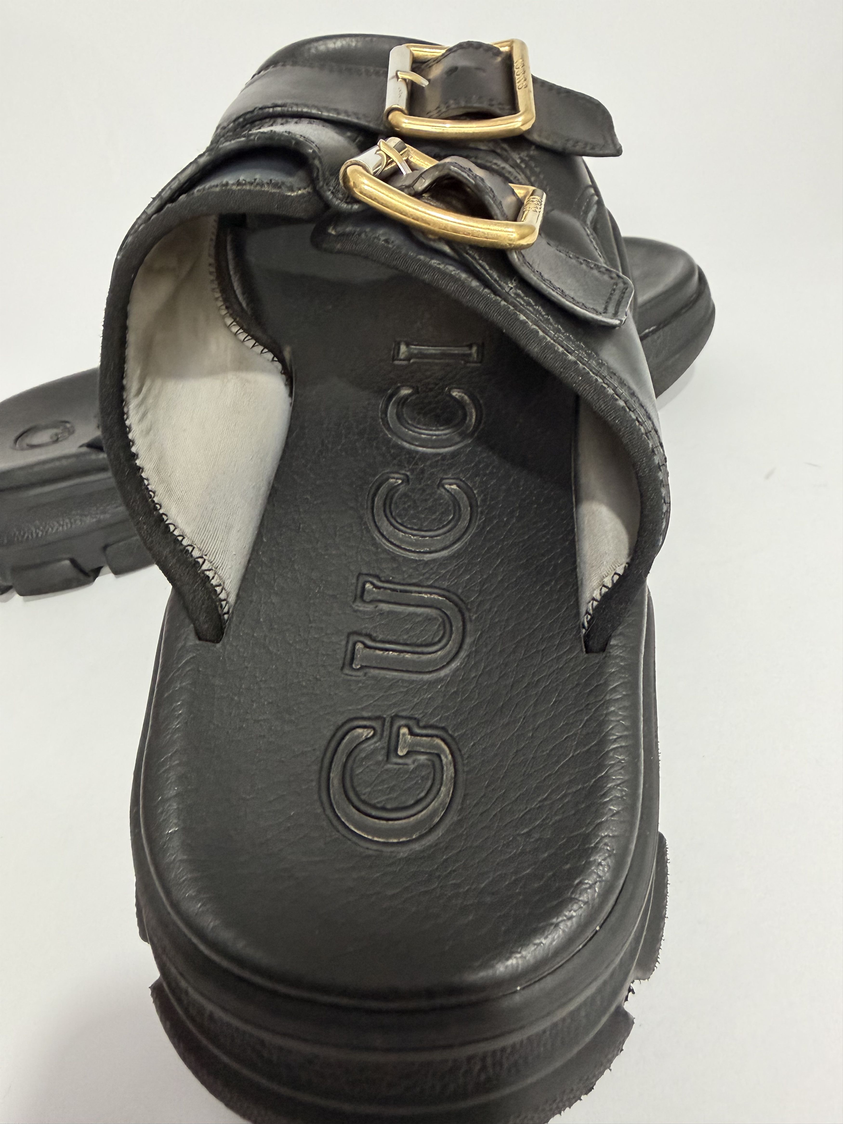 Gucci Gucci Black Leather Aguru Buckle Flat Slides Size US 9.5 / EU 42-43 - 5 Thumbnail