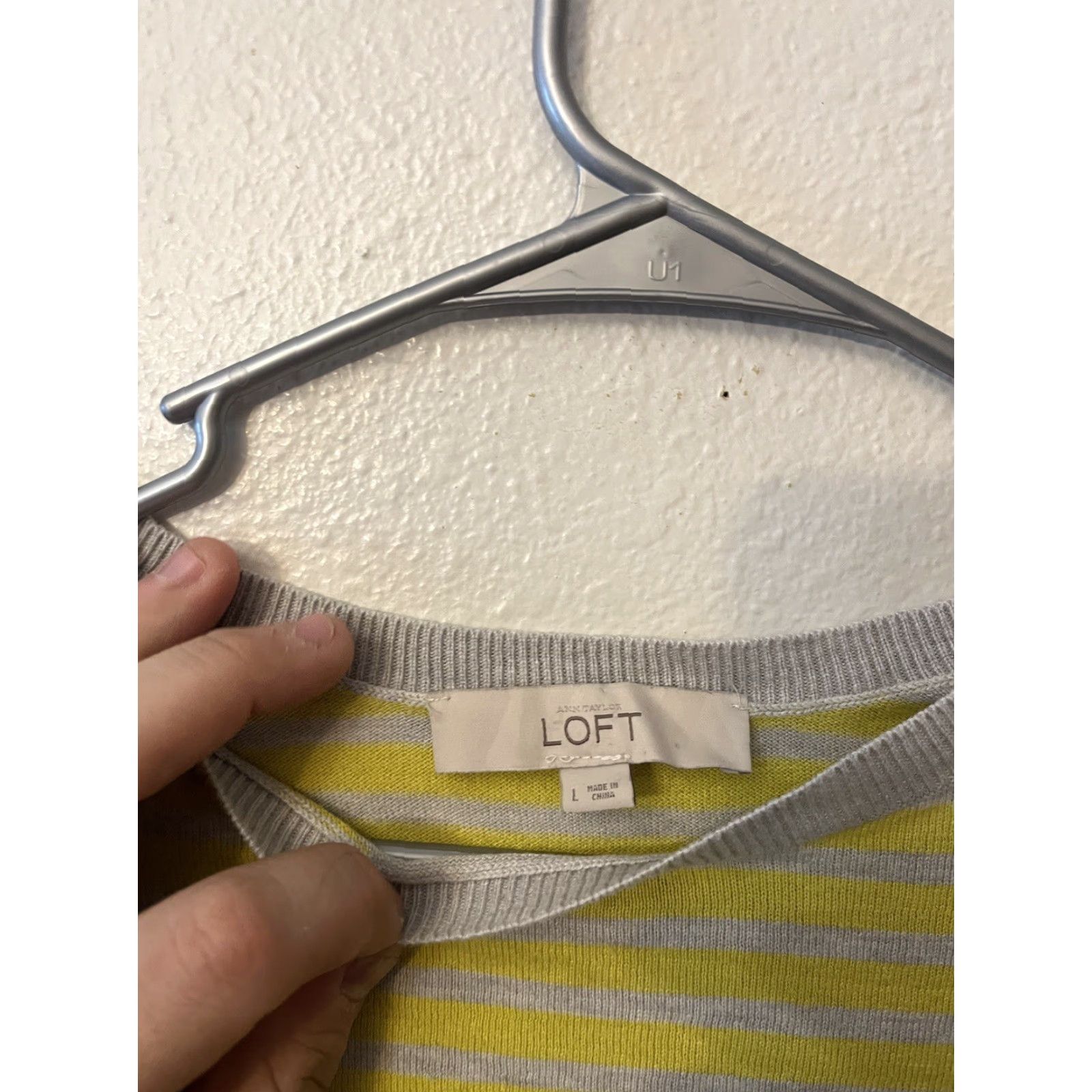 Loft LOFT Pullover Sweater Womens Large Striped Yellow Gray Long Sleeve Knit Size L / US 10 / IT 46 - 3 Thumbnail
